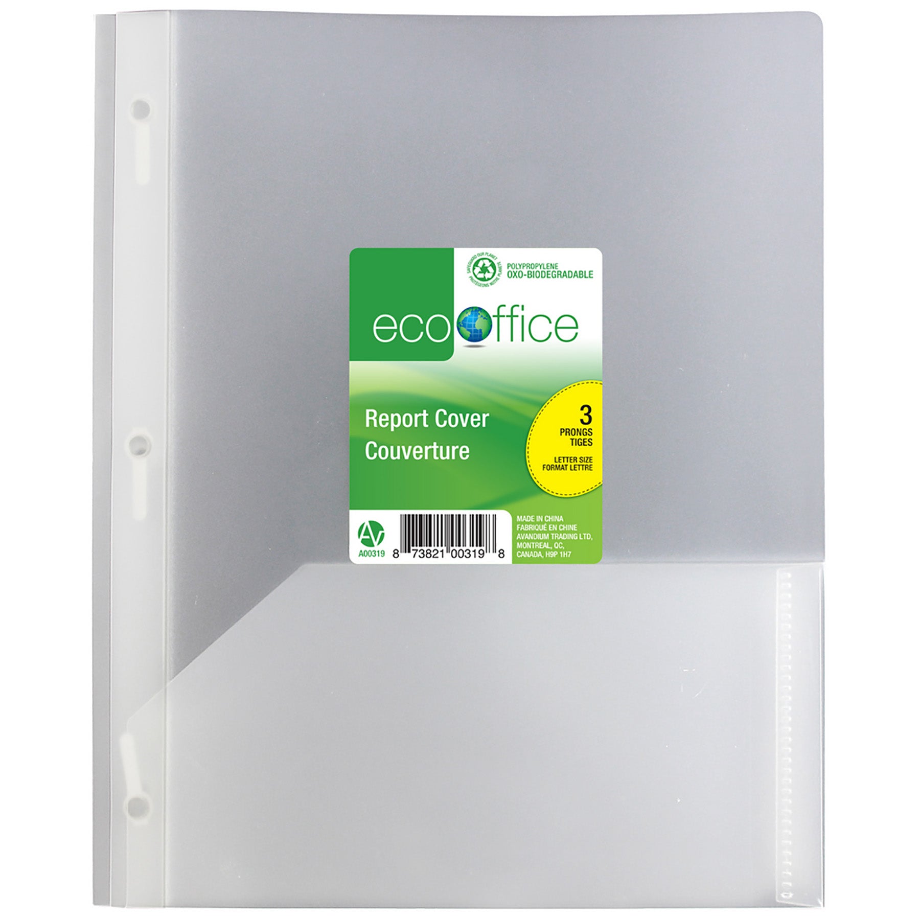 EcoOffice 3-Prong Report Cover 2 Pockets Clear Plastic 11.5x9.25in