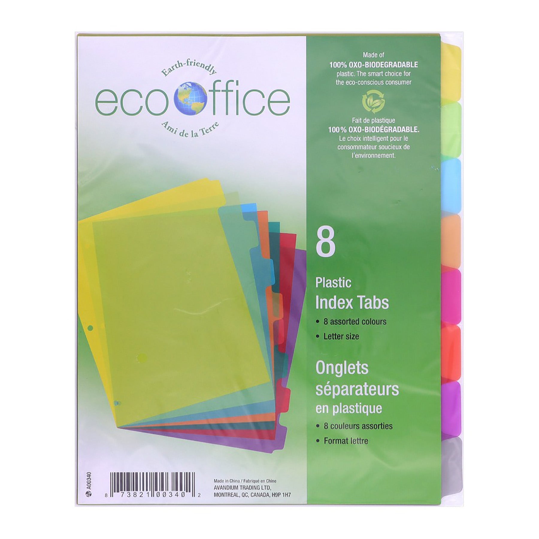 EcoOffice 8 Index Tab Dividers Assorted Colors Plastic 11x9in