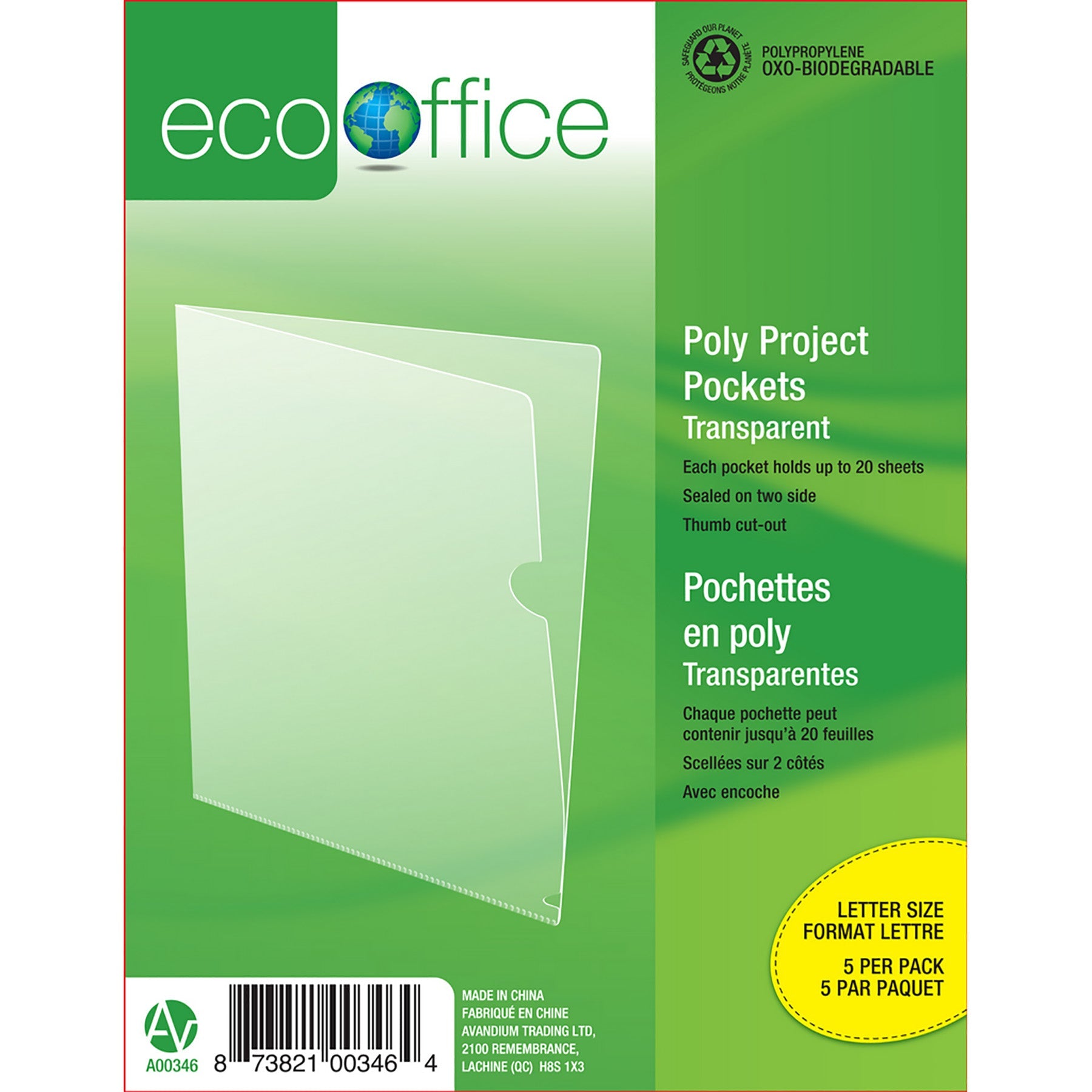 EcoOffice 5 Projets Pockets Clear Plastic 11.25x8.8in 