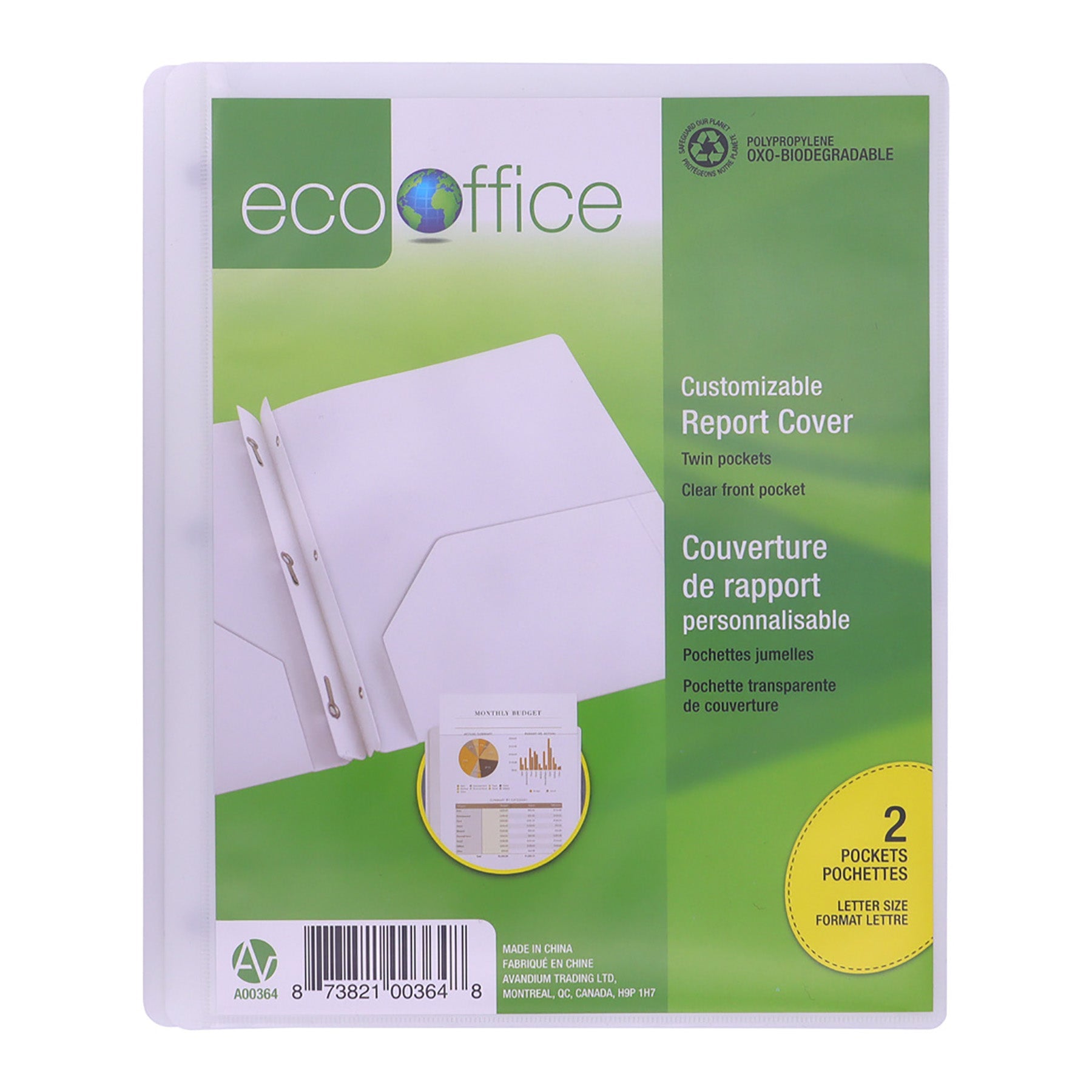 EcoOffice Poly Presentation 3-Prong Report Cover White 11.5x9.25in