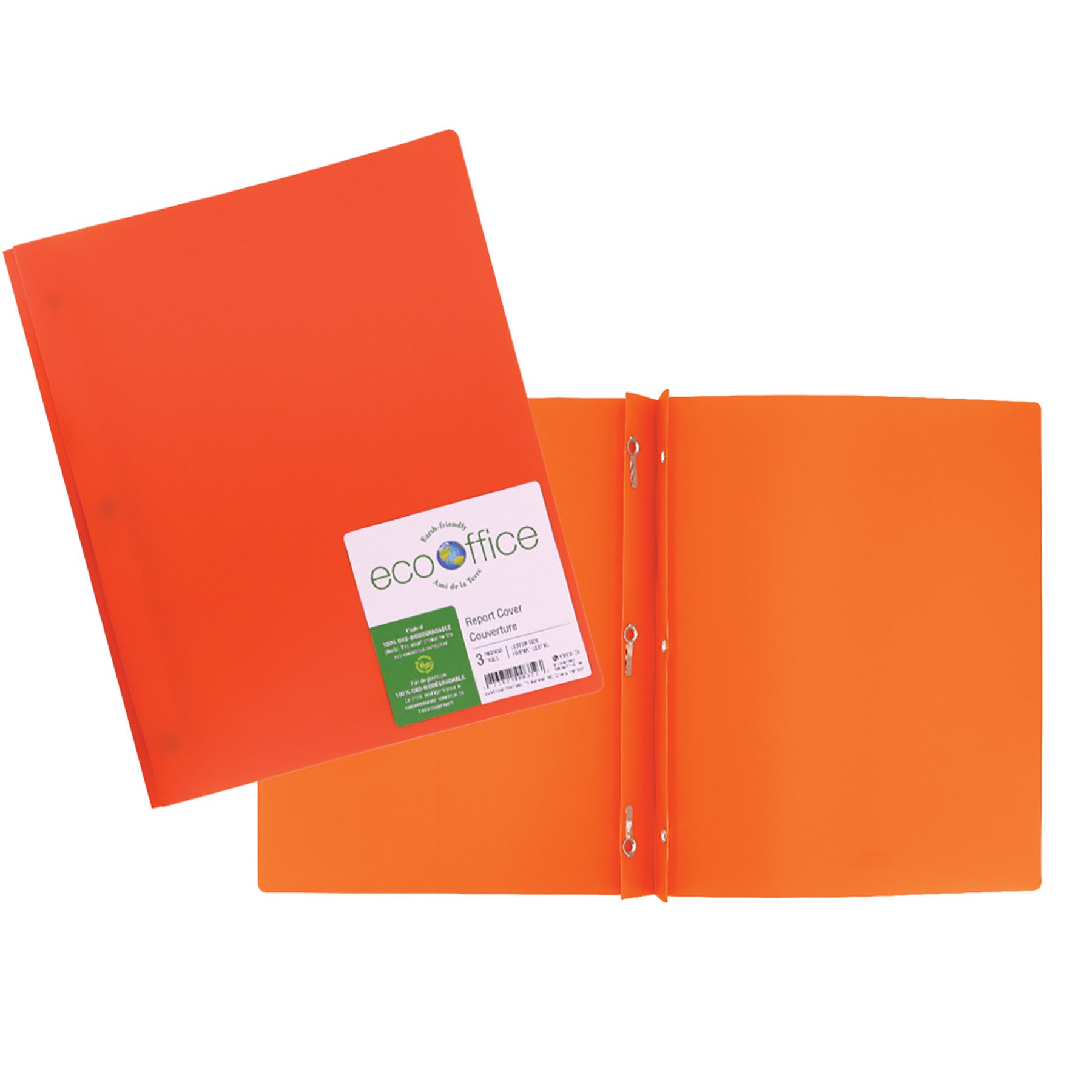 EcoOffice 3-Prong Report Cover Orange Plastic 11.5x9.25in