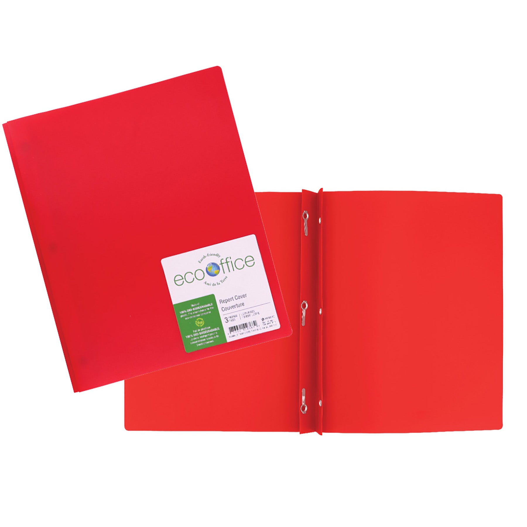EcoOffice 3-Prong Report Cover Red Plastic 11.5x9.25in