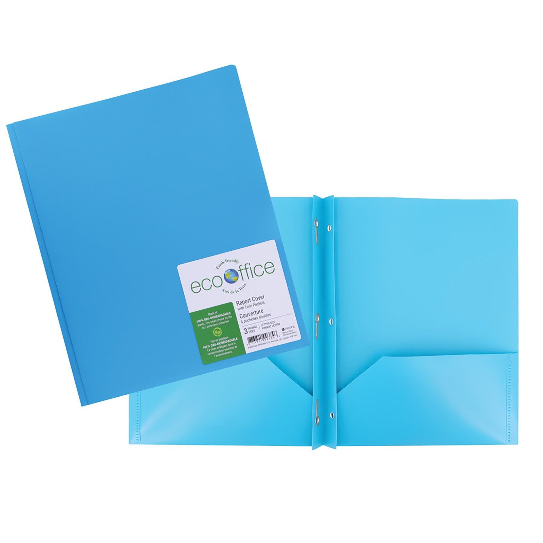 EcoOffice 3-Prong Report Cover 2 Pockets Blue Plastic 11.25x9.25in