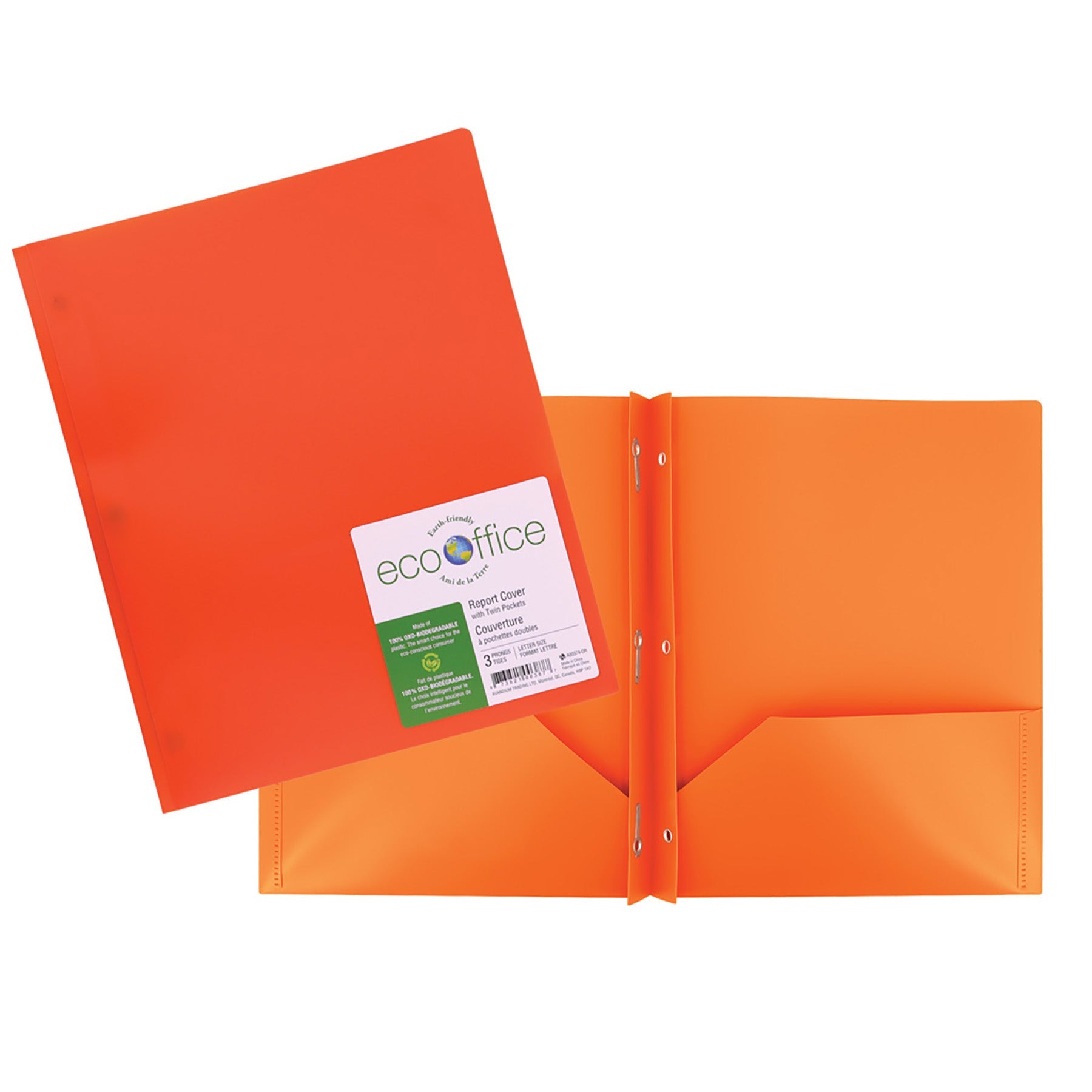 EcoOffice 3-Prong Report Cover 2 Pockets Orange Plastic 11.25x9.25in