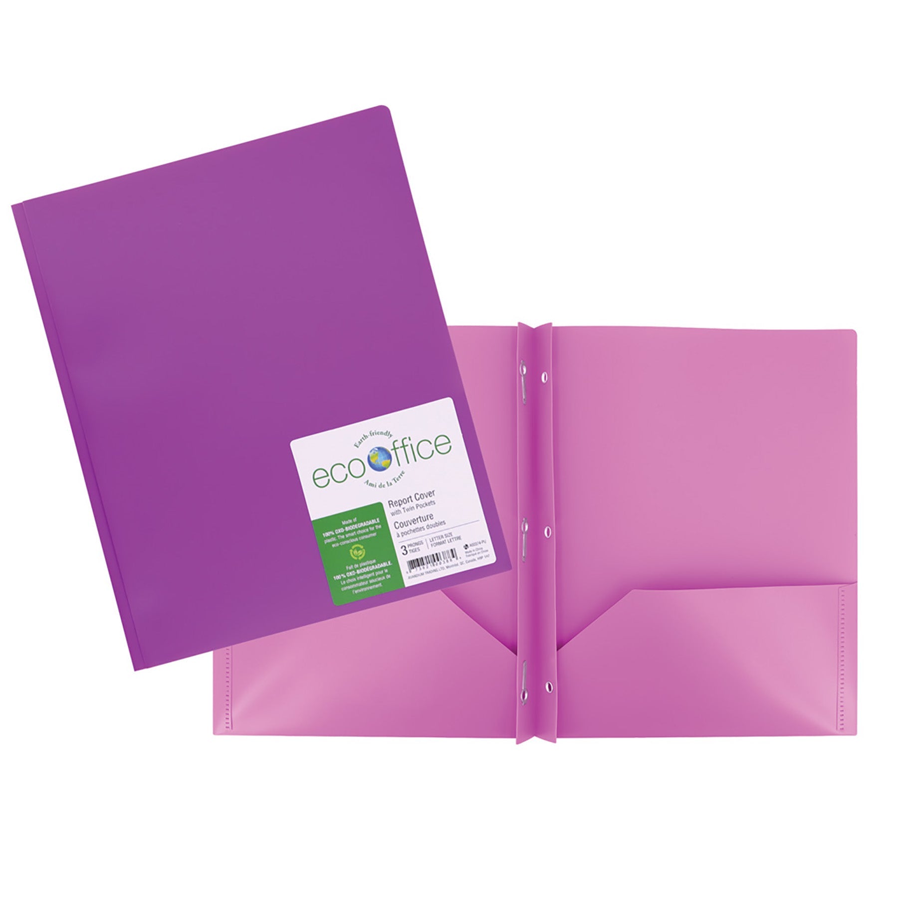 EcoOffice 3-Prong Report Cover 2 Pockets Purple Plastic 11.25x9.25in