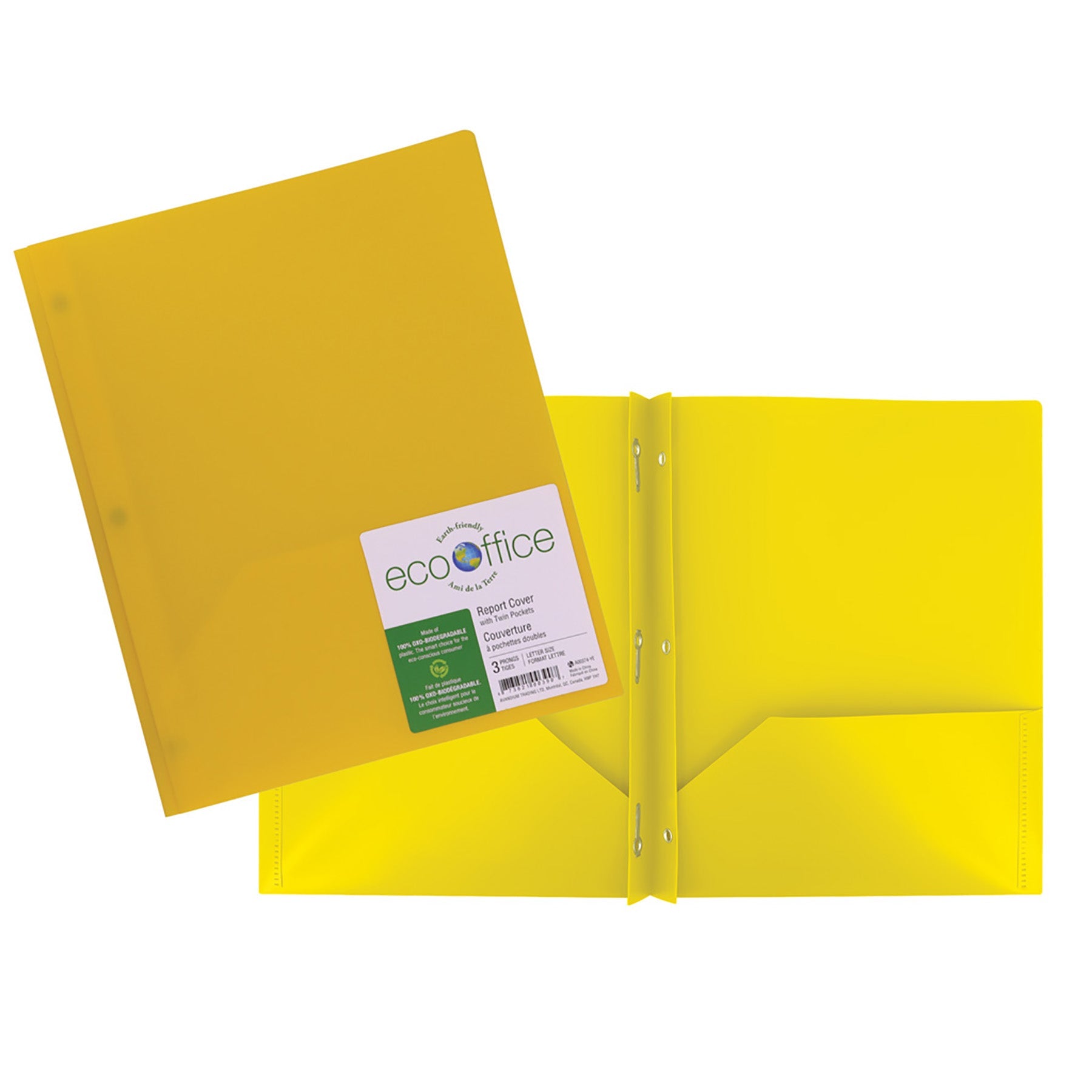 EcoOffice 3-Prong Report Cover 2 Pockets Yellow Plastic 11.25x9.25in