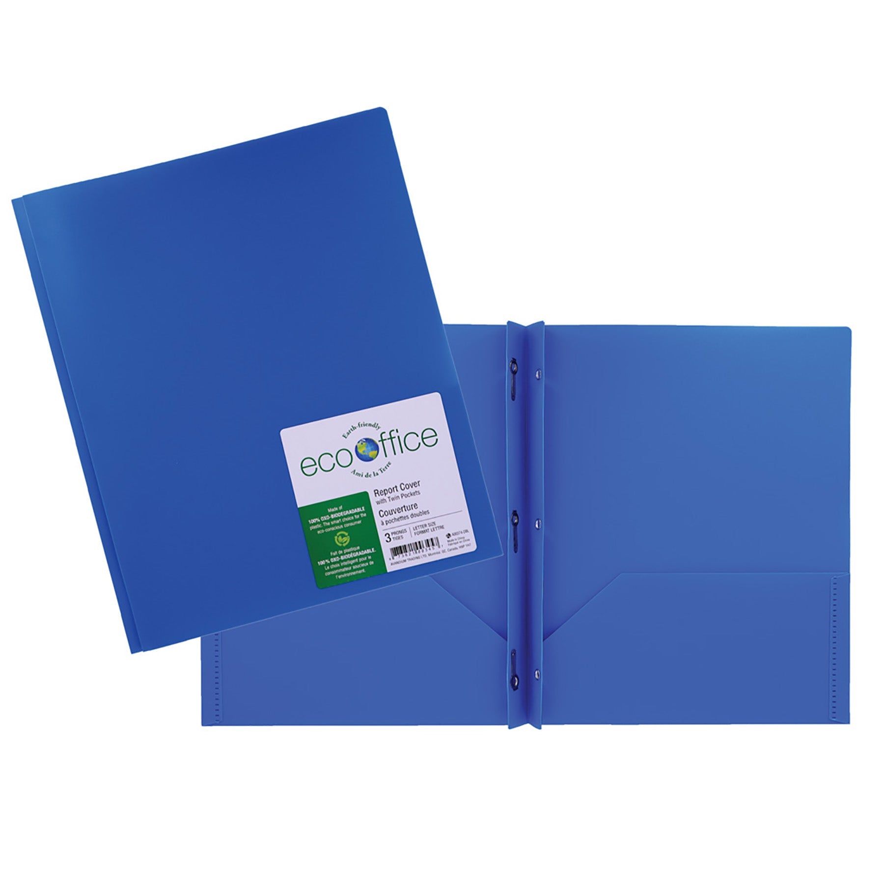 EcoOffice 3-Prong Report Cover 2 Pockets Dark Blue Plastic 11.25x9.25in