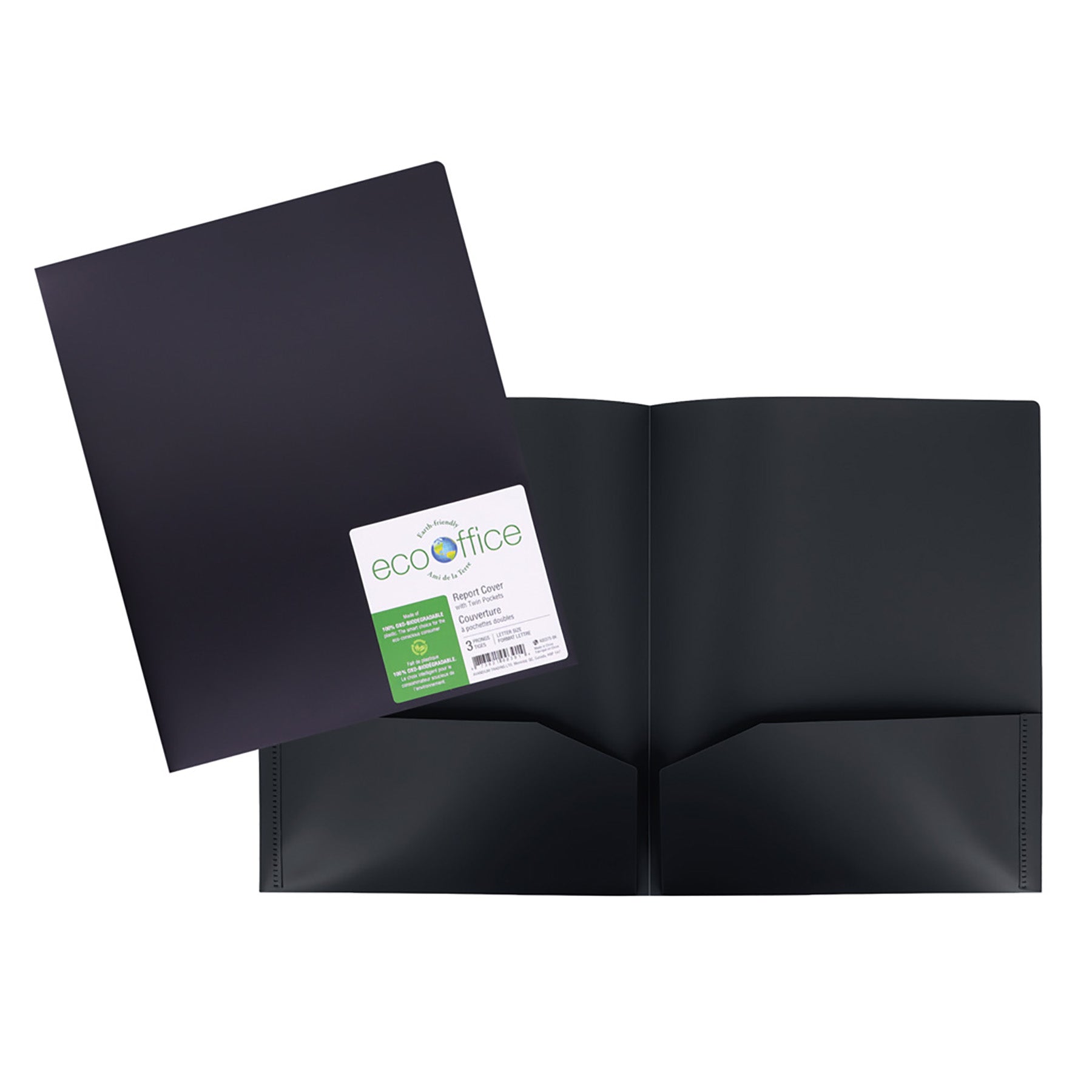 EcoOffice Portfolio 2 Pockets Black Plastic 11.6x9.5in