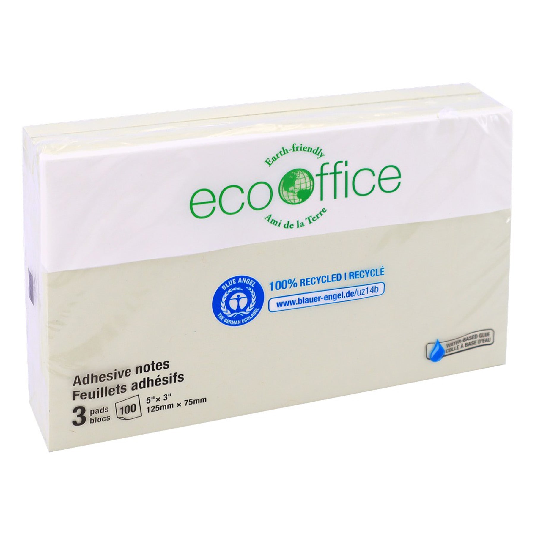 EcoOffice 3x100 Sheets Adhesive Notes Yellow 5x3in
