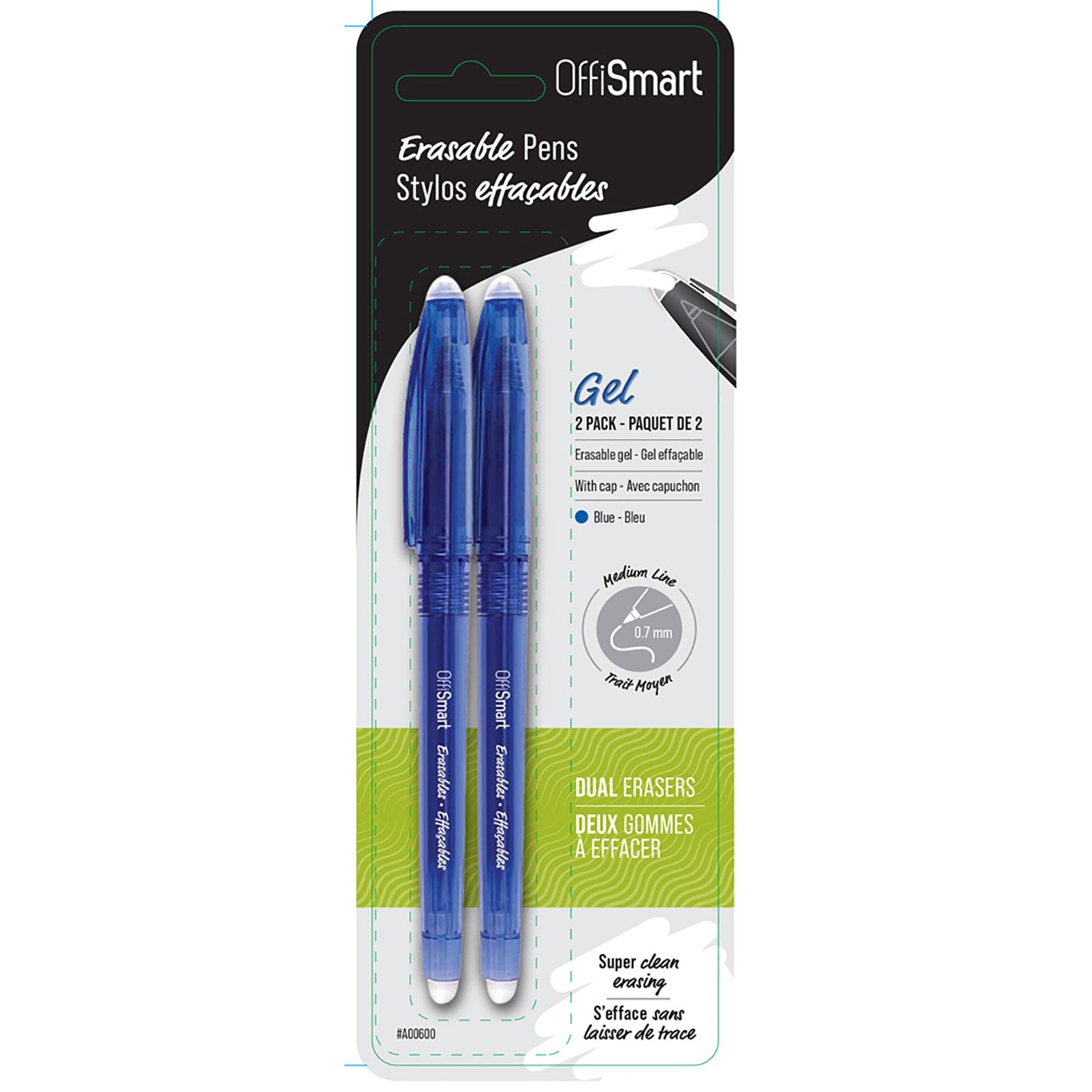 Offismart 2 Erasable Gel Pens Blue Ink 0.7mm