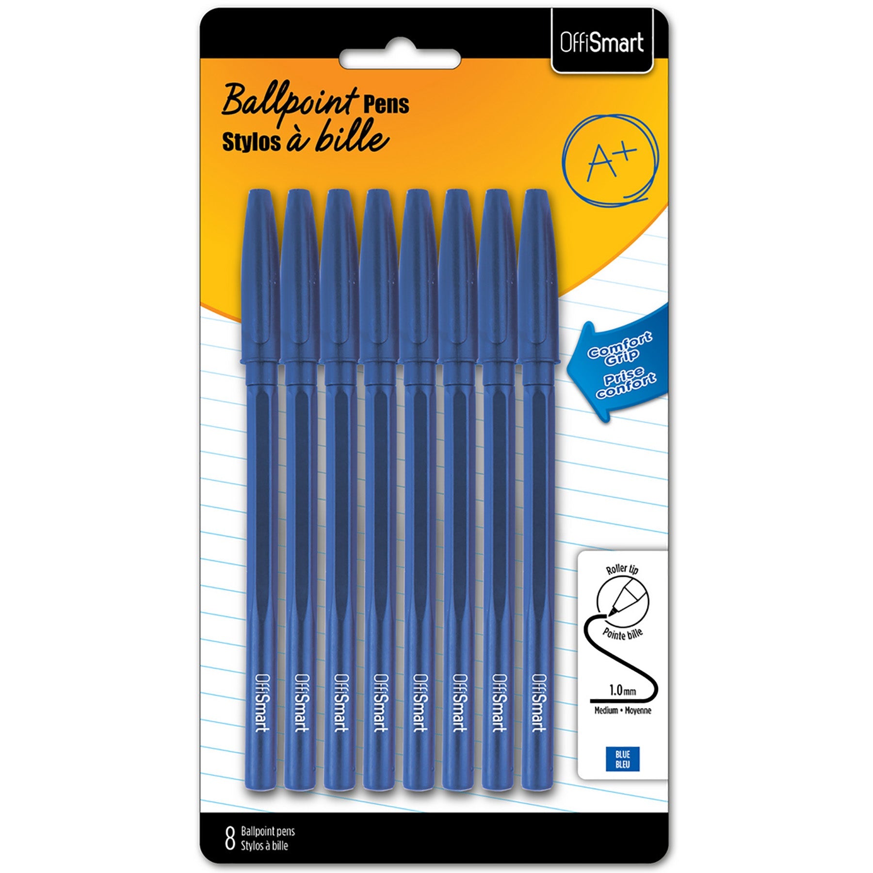 Offismart 8 Stick Ballpoint Pens Blue Ink 1.0mm