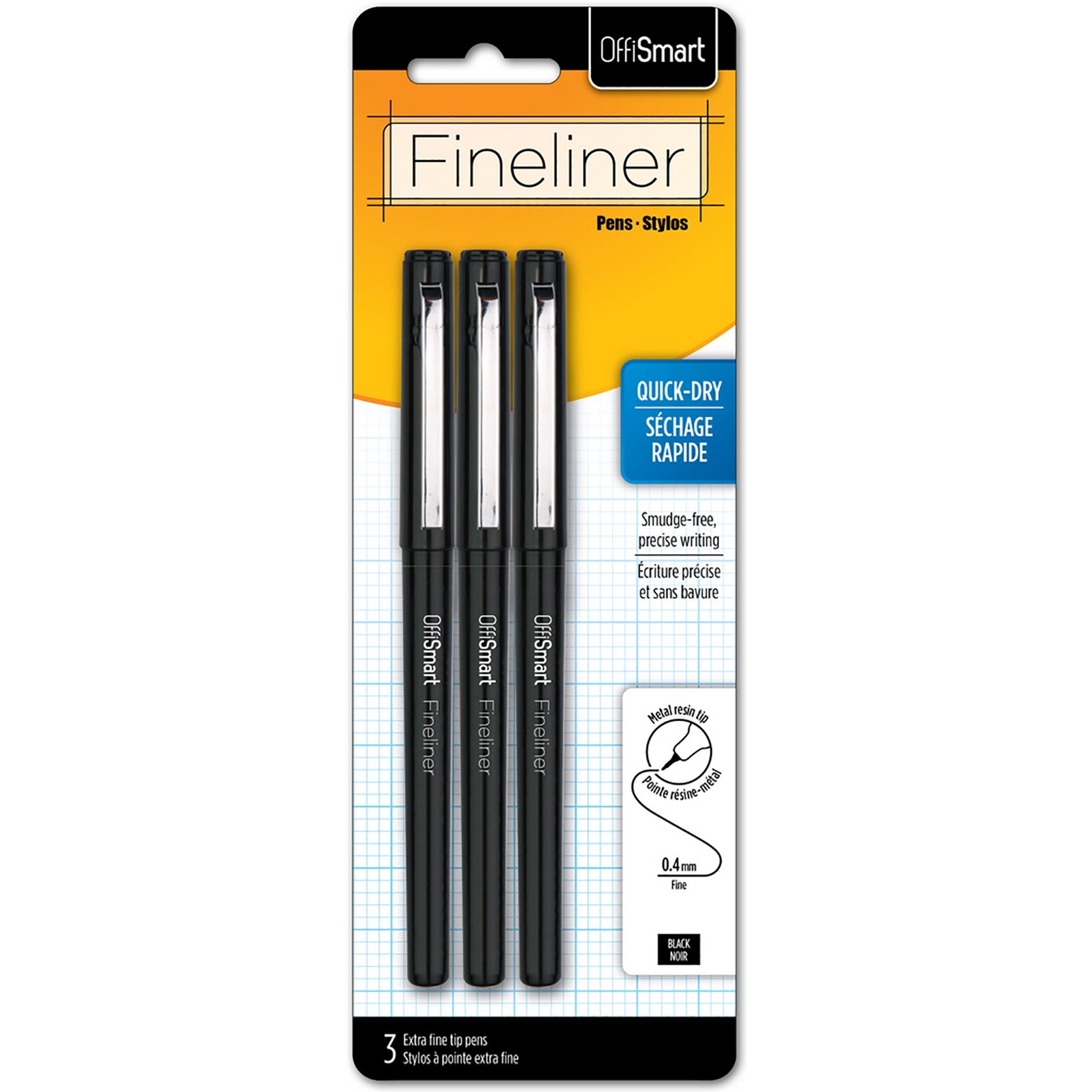 Offismart 3 Fineliners Black Ink  0.4mm