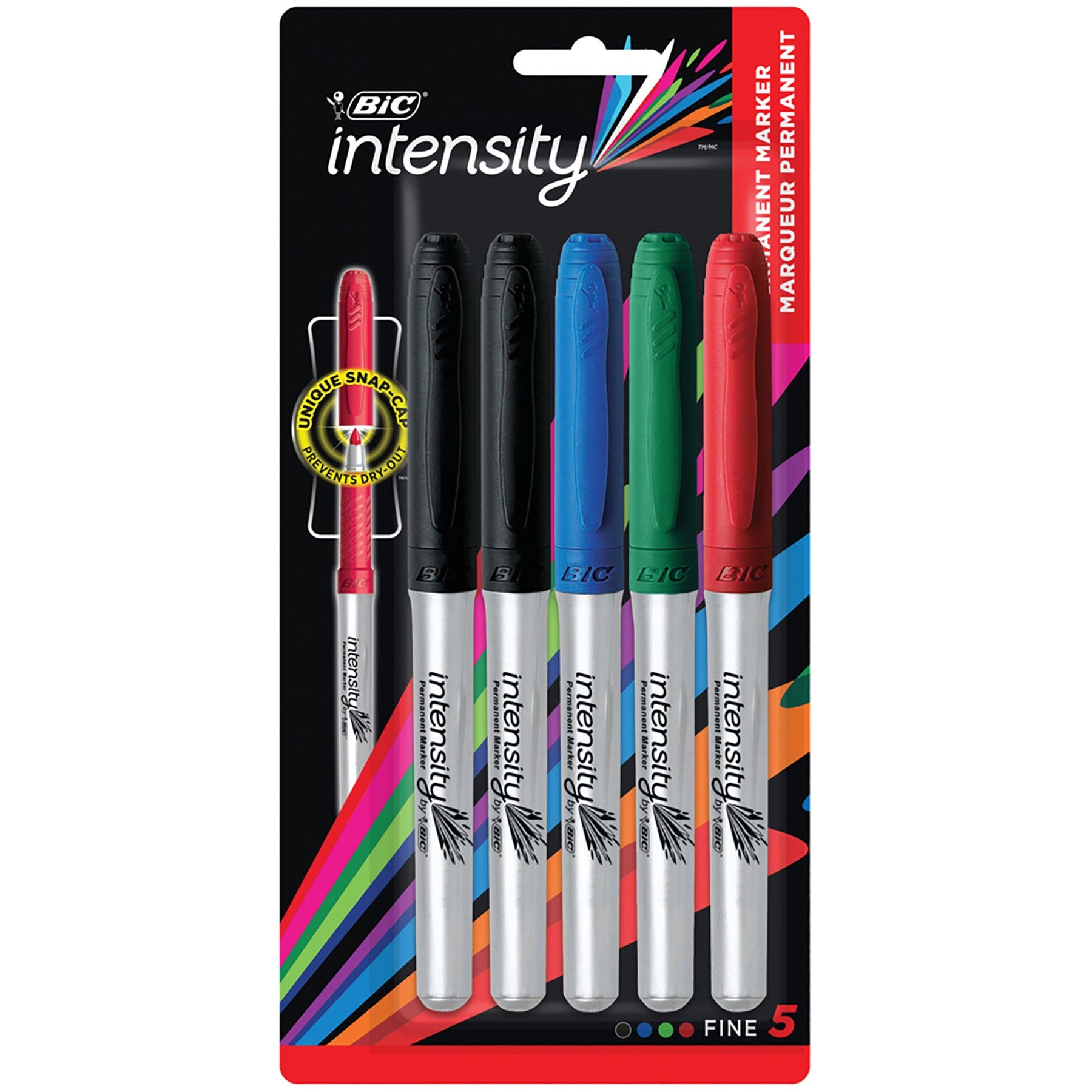 Bic Intensity 5 Permanent Markers Fine Tip Assorted Colors