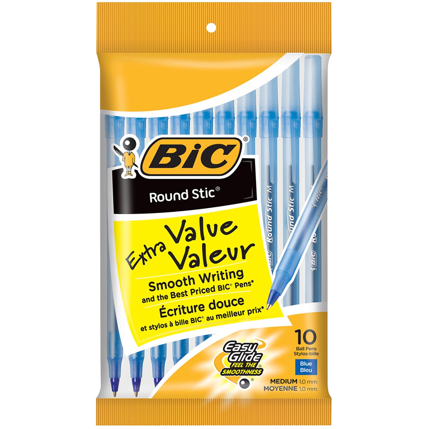 Bic 10 Ball Pens Blue Ink Round Stick 1.0mm