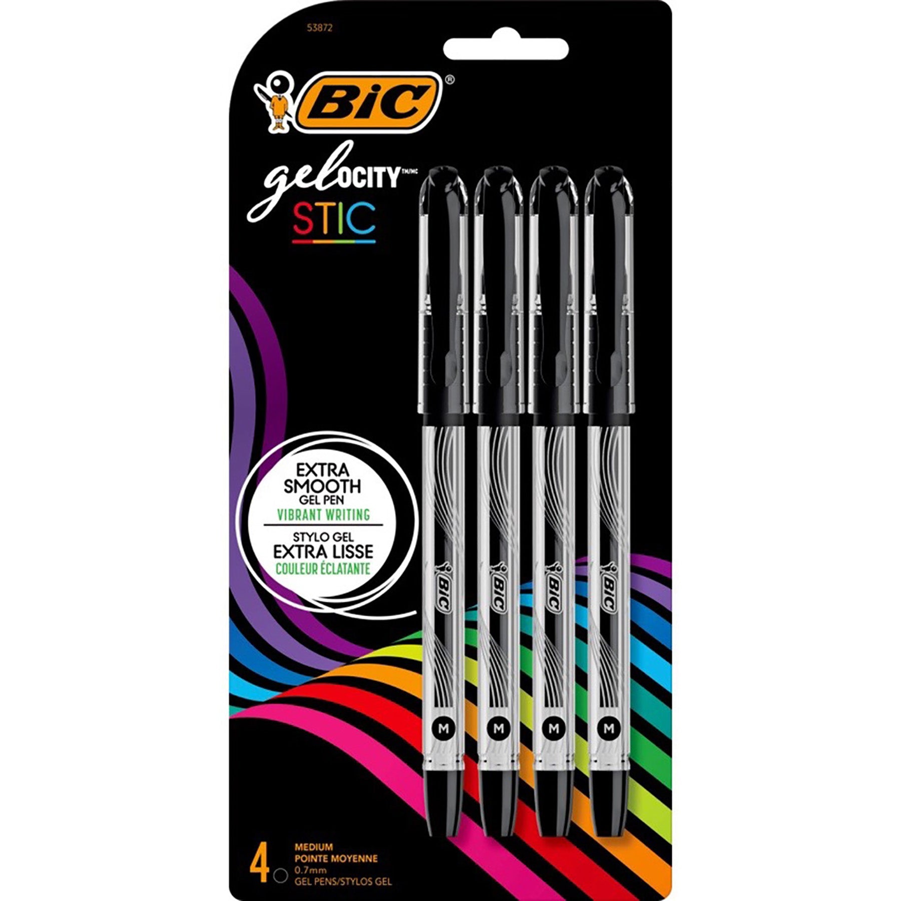 Bic Gelocity 4 Stic Gel Pens Black Ink 0.7mm