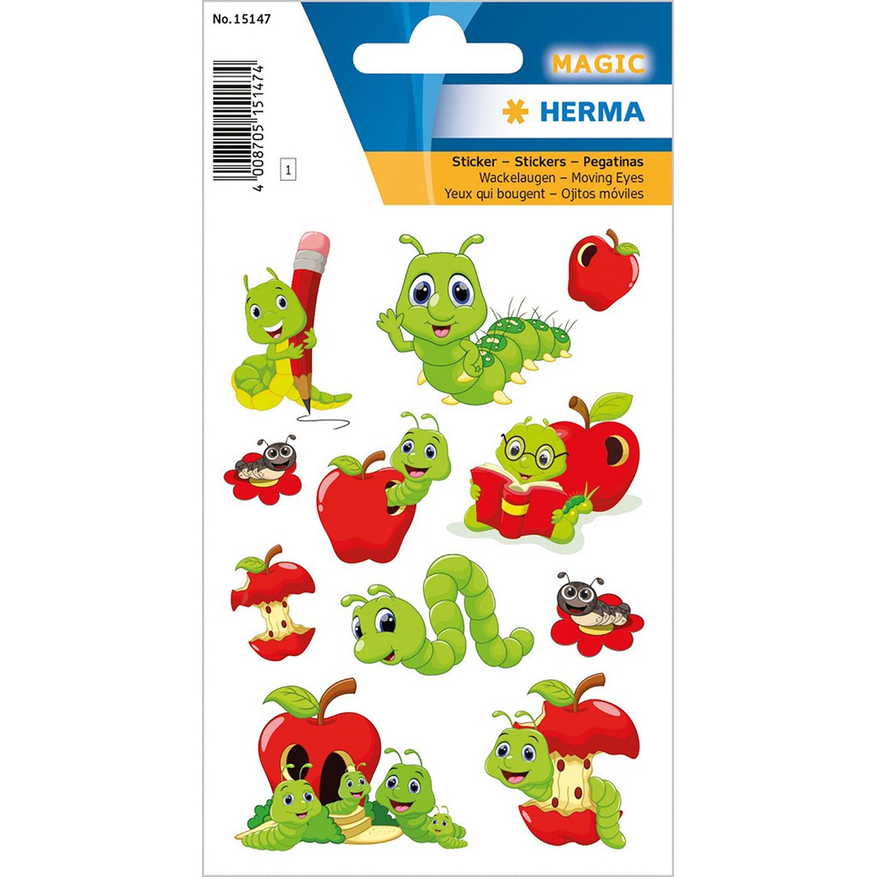 Herma Magic Stickers Fritz the Worm Moving Eyes 4.75x3.1in Sheet