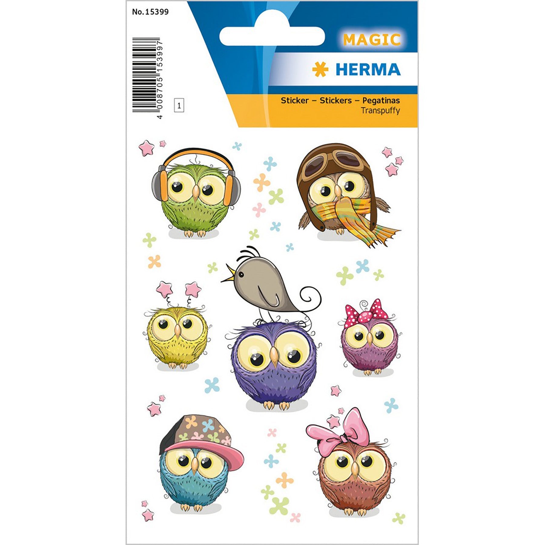 Herma Magic Stickers Cute Owls Transpuffy 4.75x3.1in Sheet
