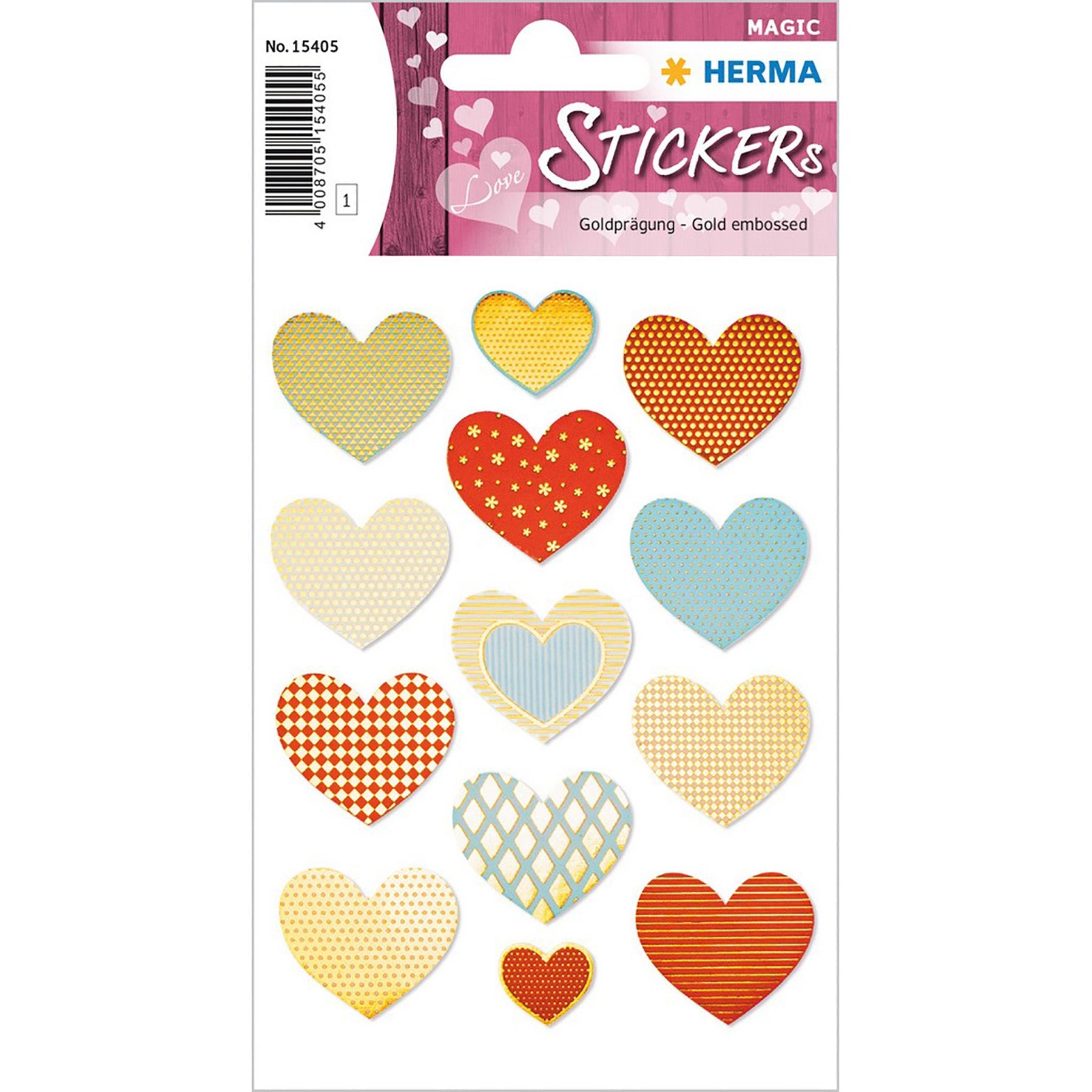 Herma Magic Stickers Golden Hearts Gold Embossed 4.75x3.1in Sheet