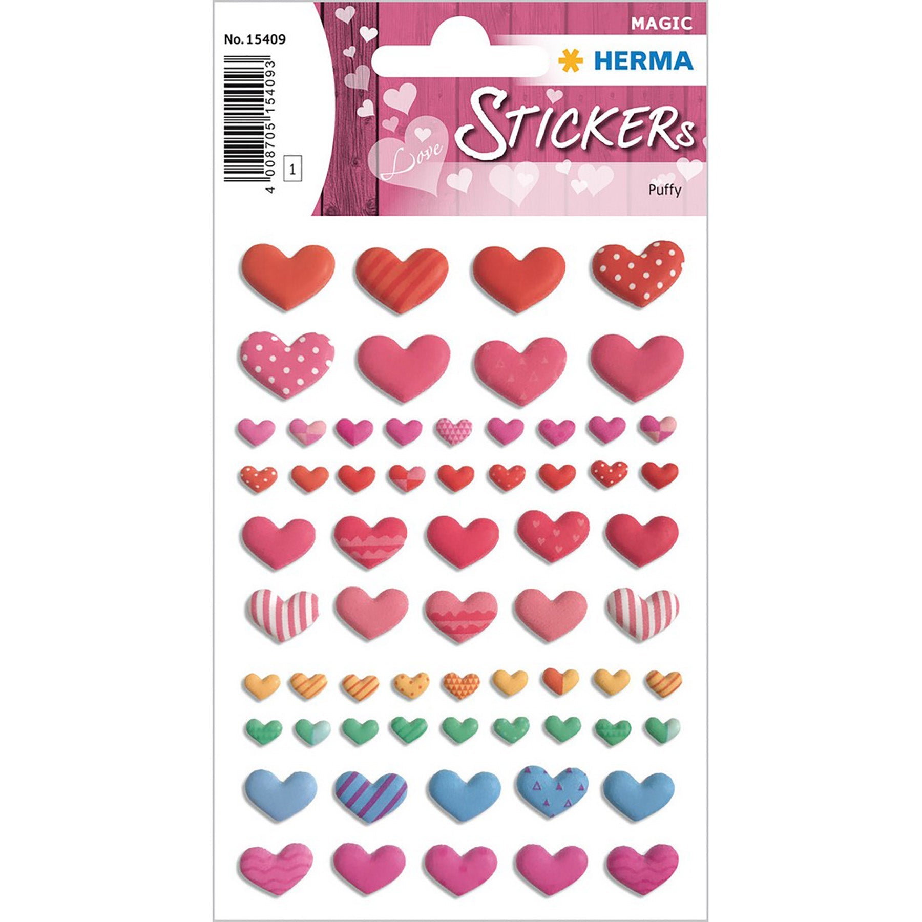 Herma Magic Stickers Happy Colorful Hearts Puffy 4.75x3.1in Sheet