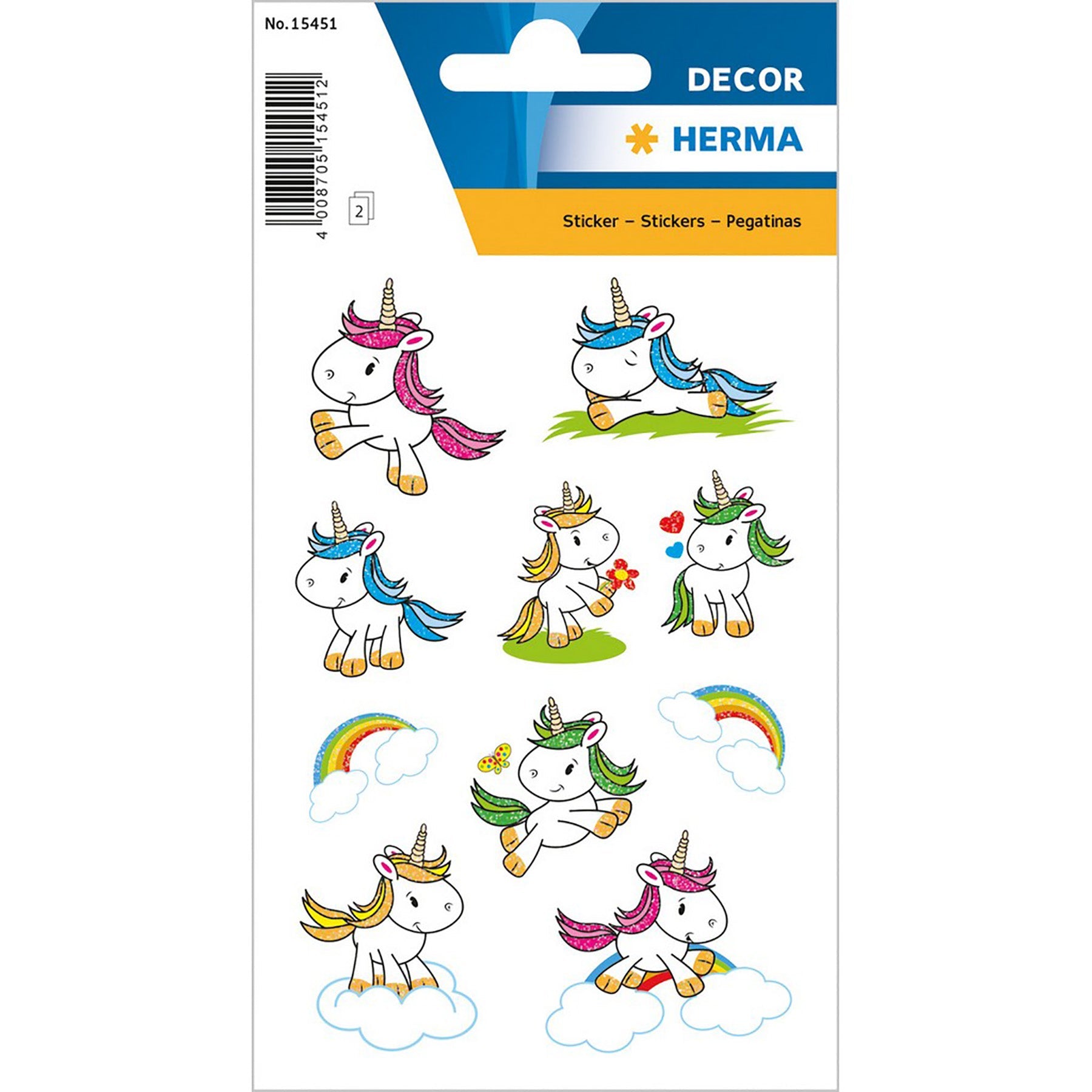 Herma Décor 2 Sheets Stickers Baby Unicorn Glitter 4.75x3.1in Sheet