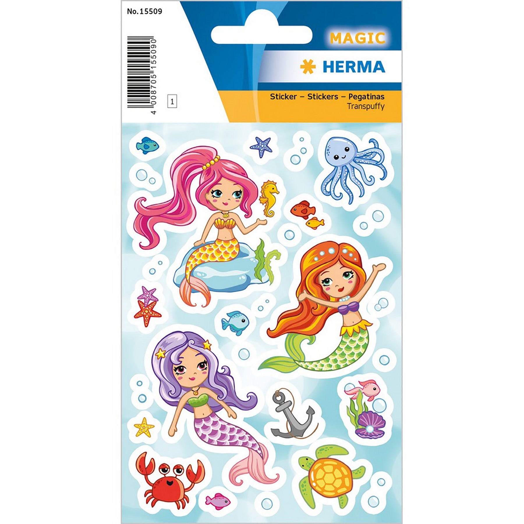 Herma Magic Stickers Little Mermaid Transpuffy 4.75x3.1in Sheet