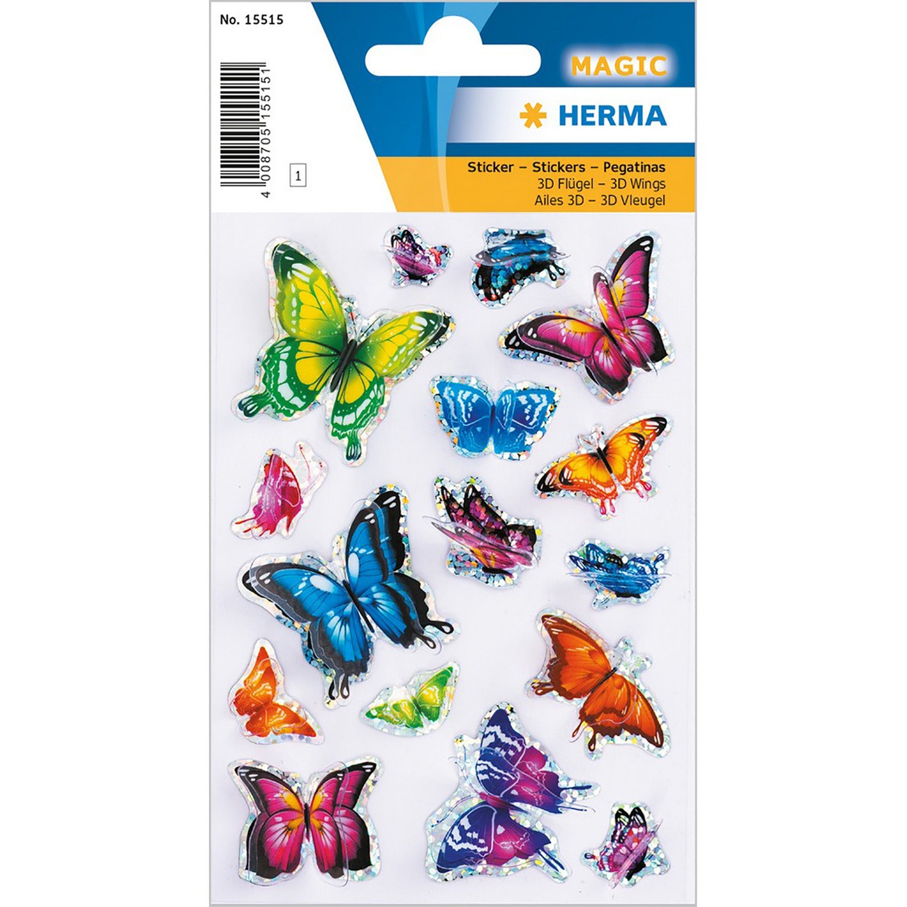 Herma Magic Stickers Butterflies 3D Wings 4.75x3.1in Sheet