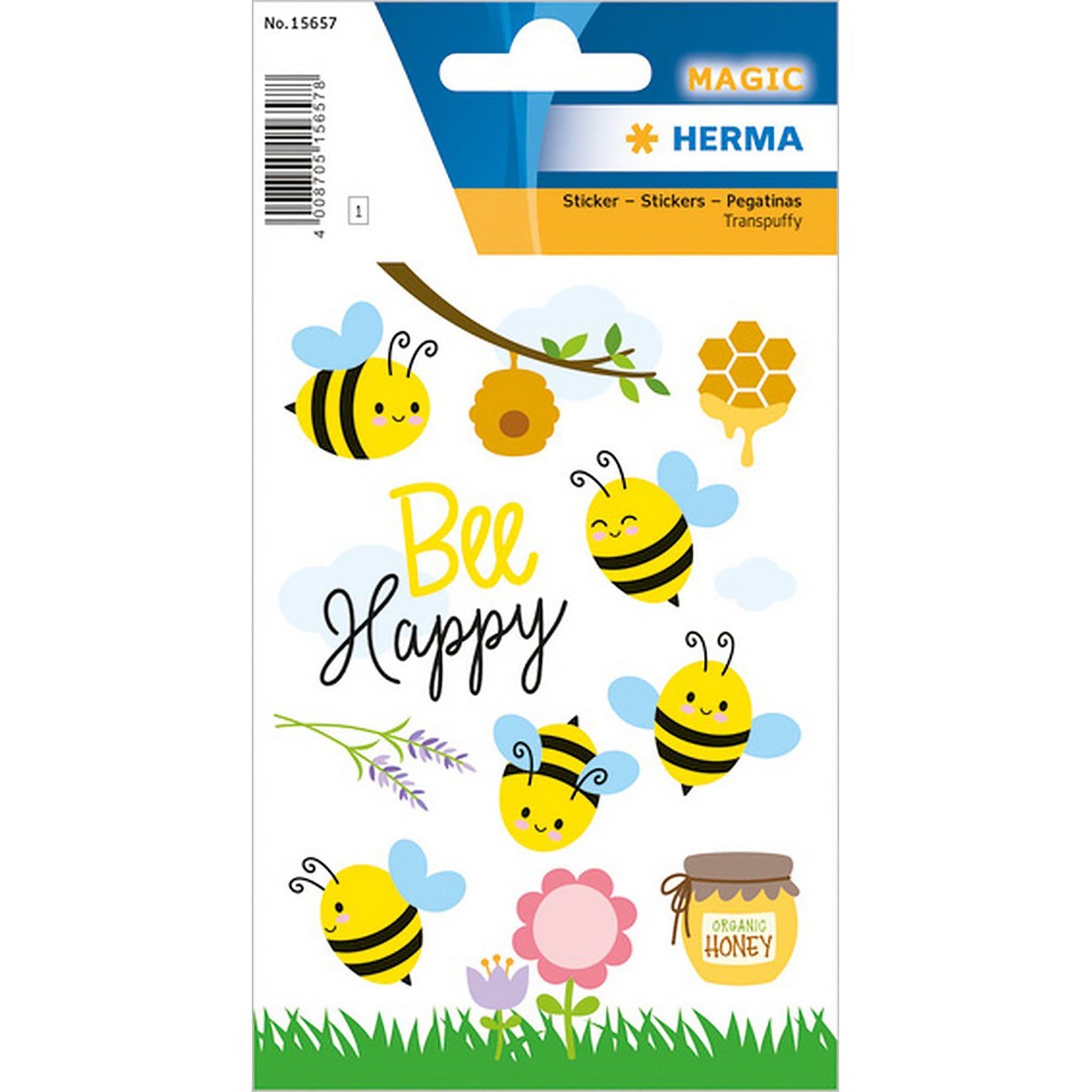 Herma Magic Stickers Cute Bees Transpuffy 4.75x3.1in Sheet