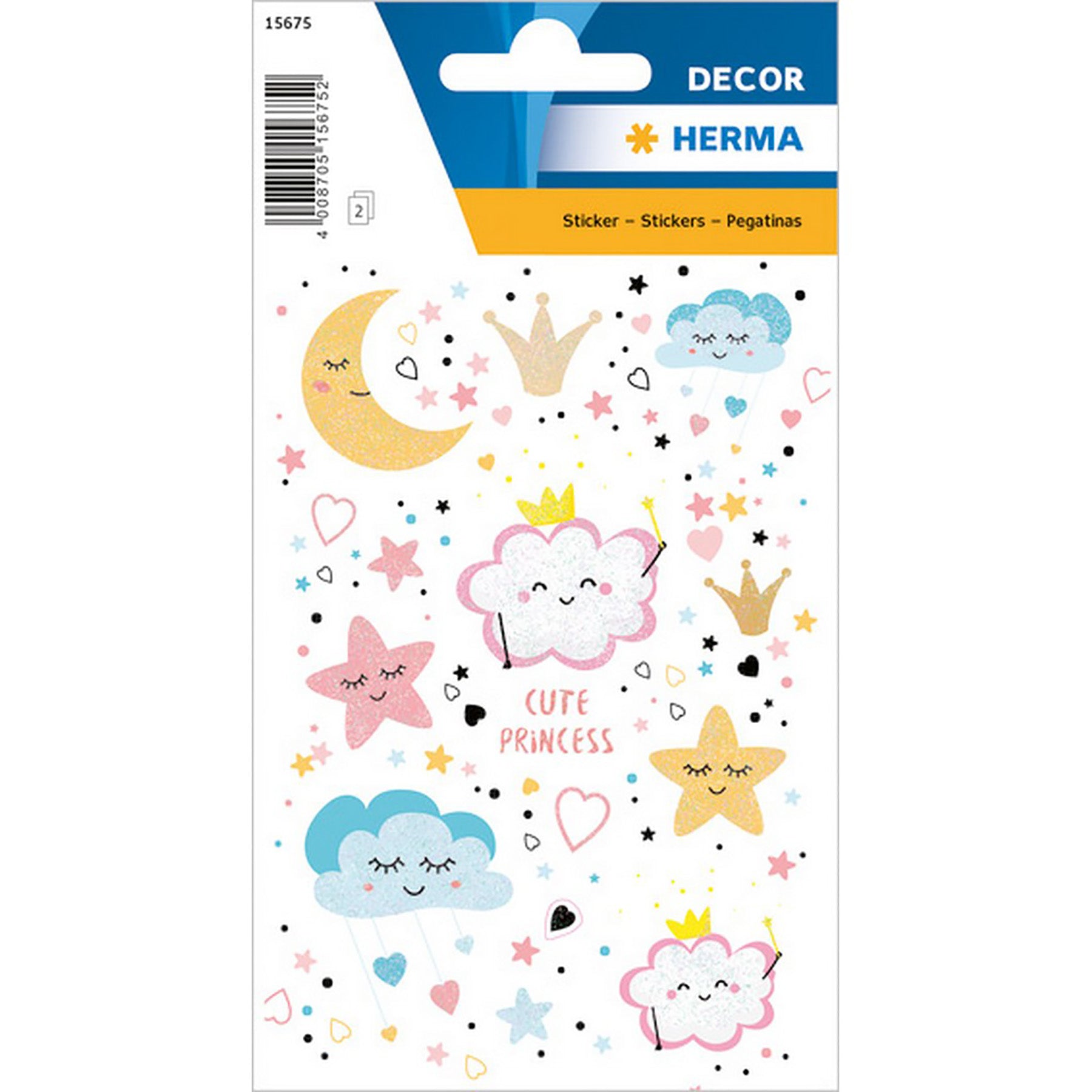 Herma Décor 2 Sheets Stickers Cute Princess Glitter 4.75x3.1in Sheet