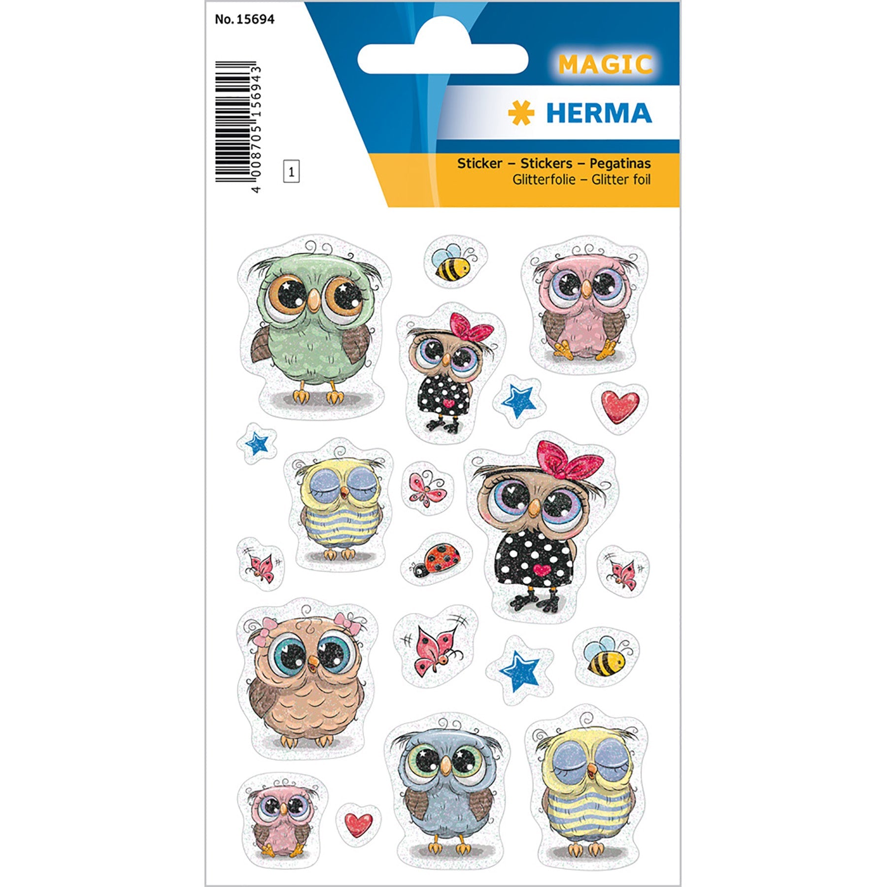 Herma Magic Stickers Little Owl Glitter Foil 4.75x3.1in Sheet