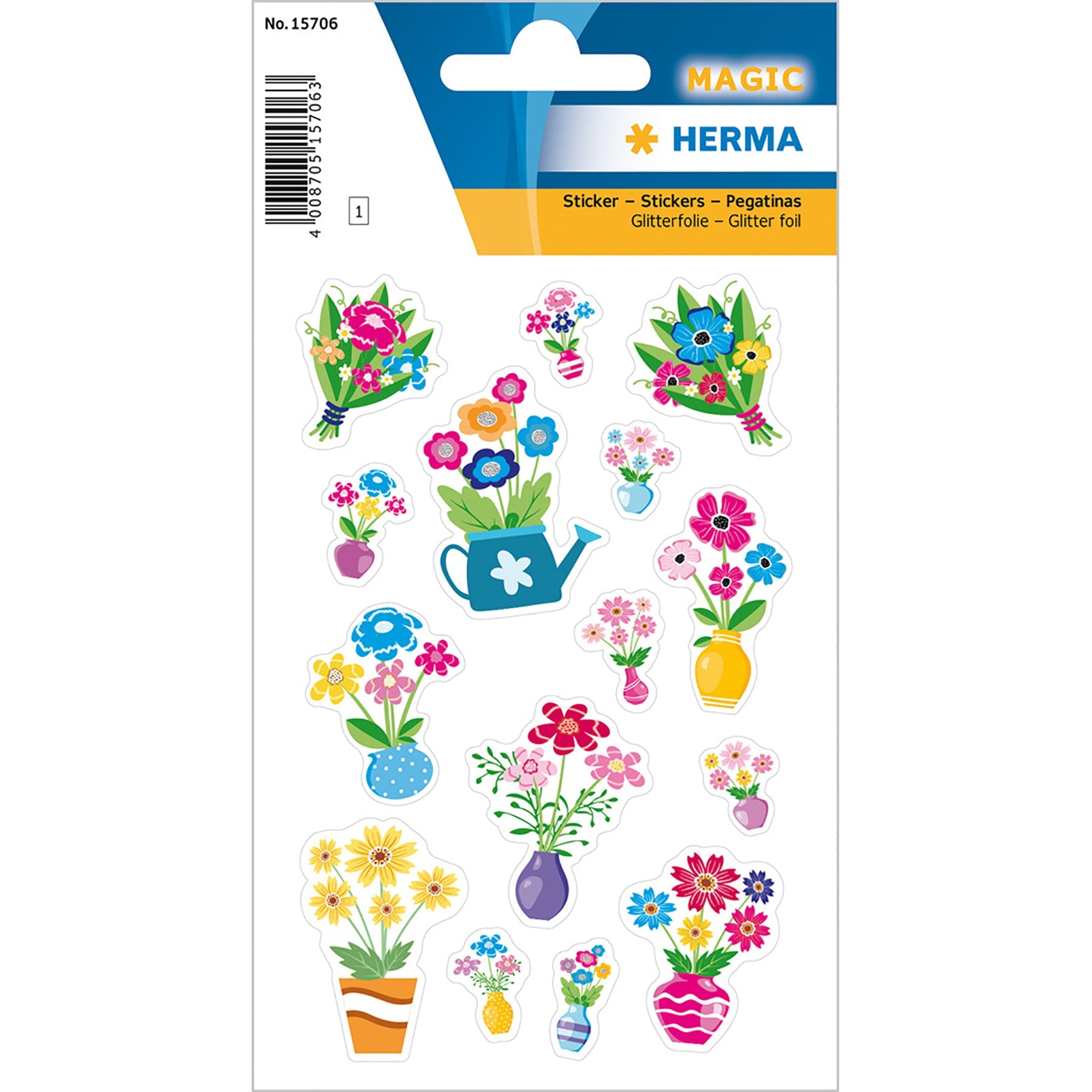 Herma Magic Stickers Flowers Glitter Foil 4.75x3.1in Sheet