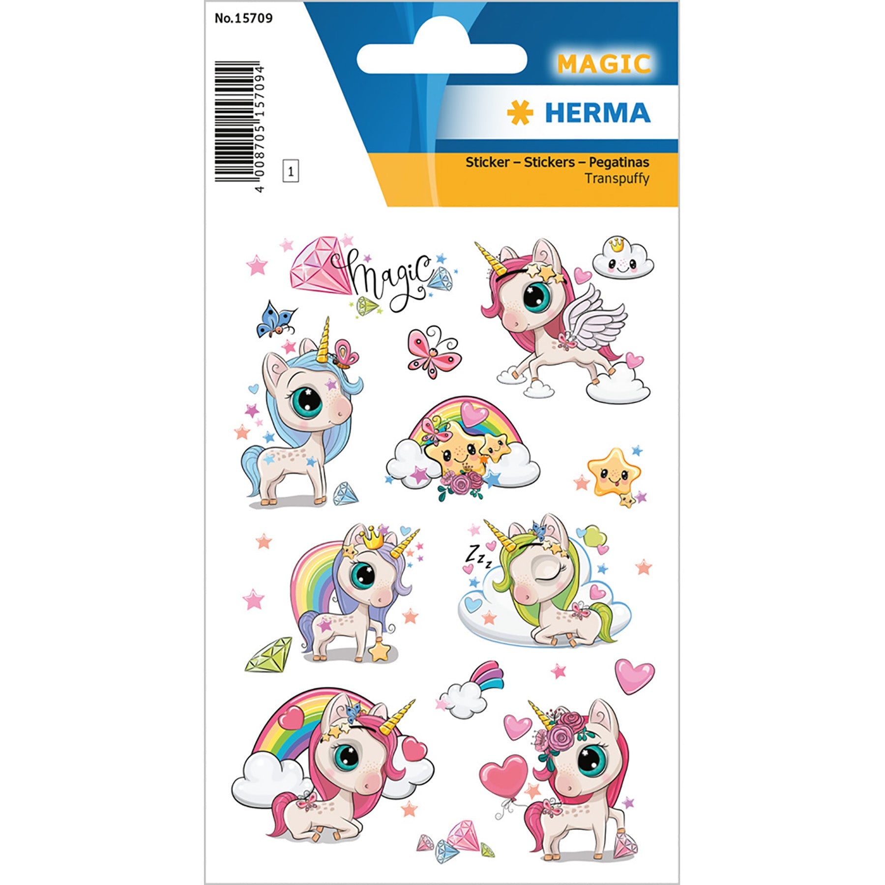 Herma Magic Stickers Enchanted Unicorn Transpuffy 4.75x3.1in Sheet