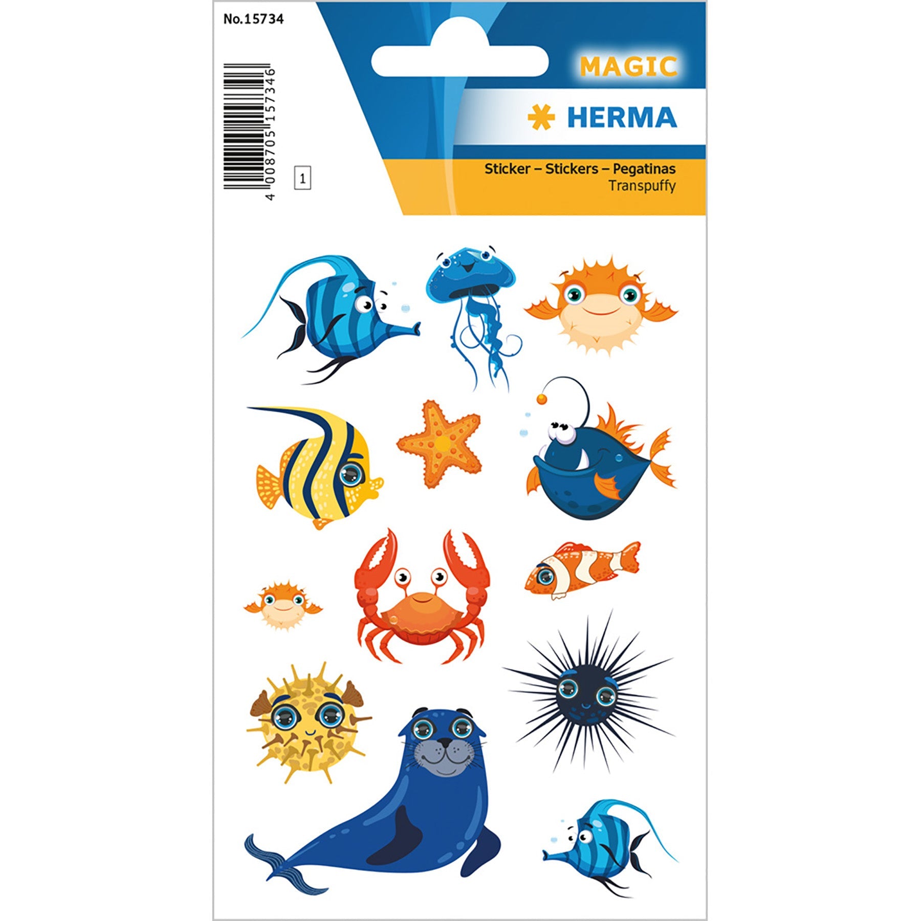 Herma Magic Stickers Cheaky Sea Creatures Transpuffy 4.75x3.1in Sheet