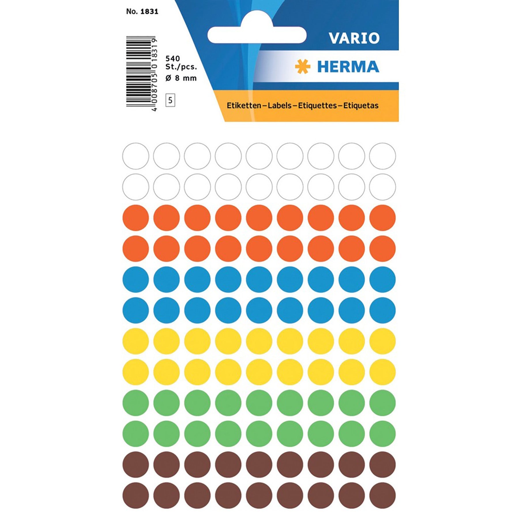 Herma Vario 5 Sheets Colour-Coding Round Labels Dots, Assorted 0.31in