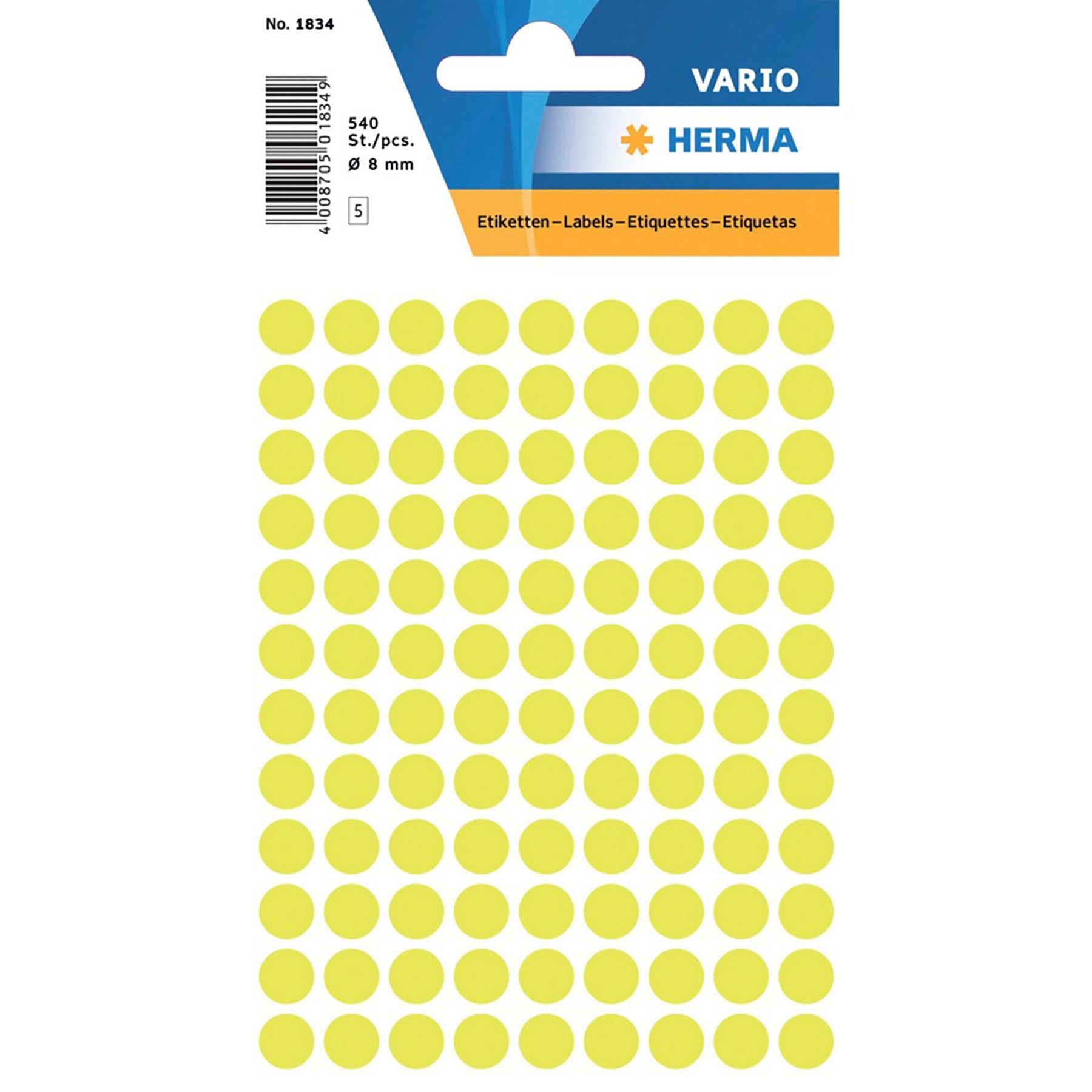 Herma Vario 5 Sheets Colour-Coding Round Labels Dots, Fluo Yellow 0.31in