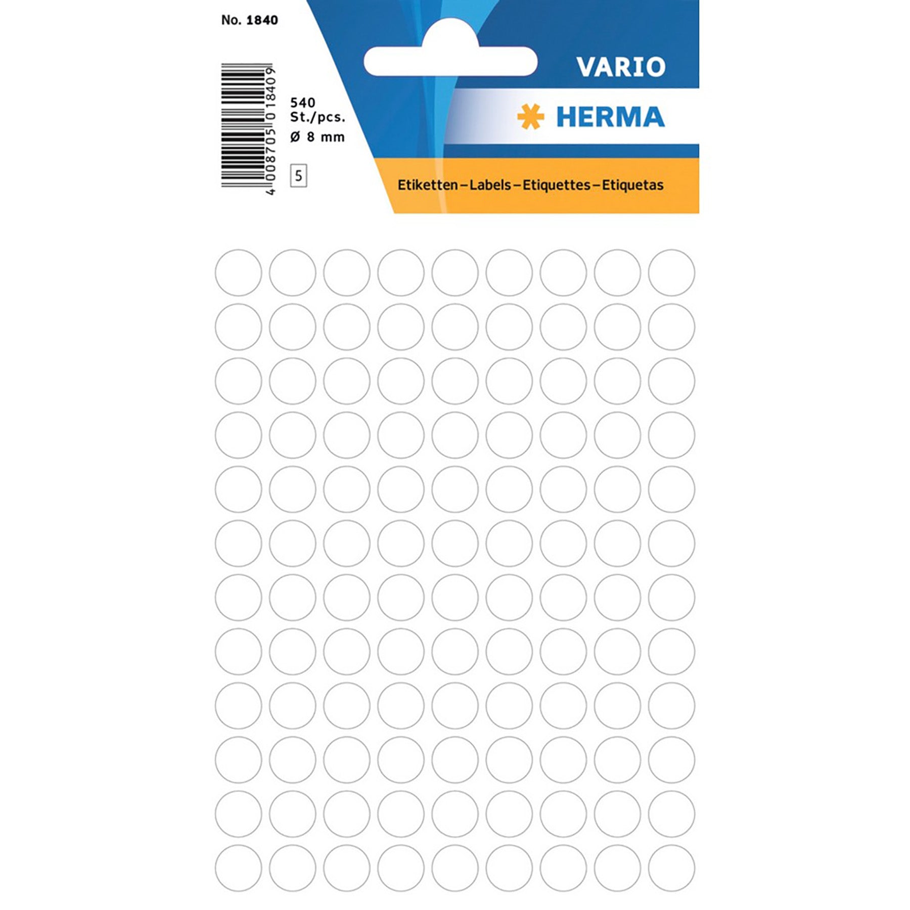 Herma Vario 5 Sheets Colour-Coding Round Labels Dots, White 0.31in