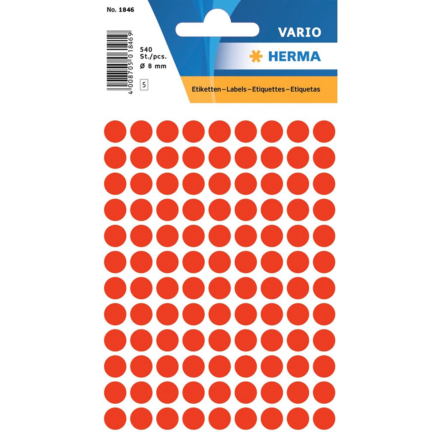 Herma Vario 5 Sheets Colour-Coding Round Labels Dots, Fluo Red 0.31in