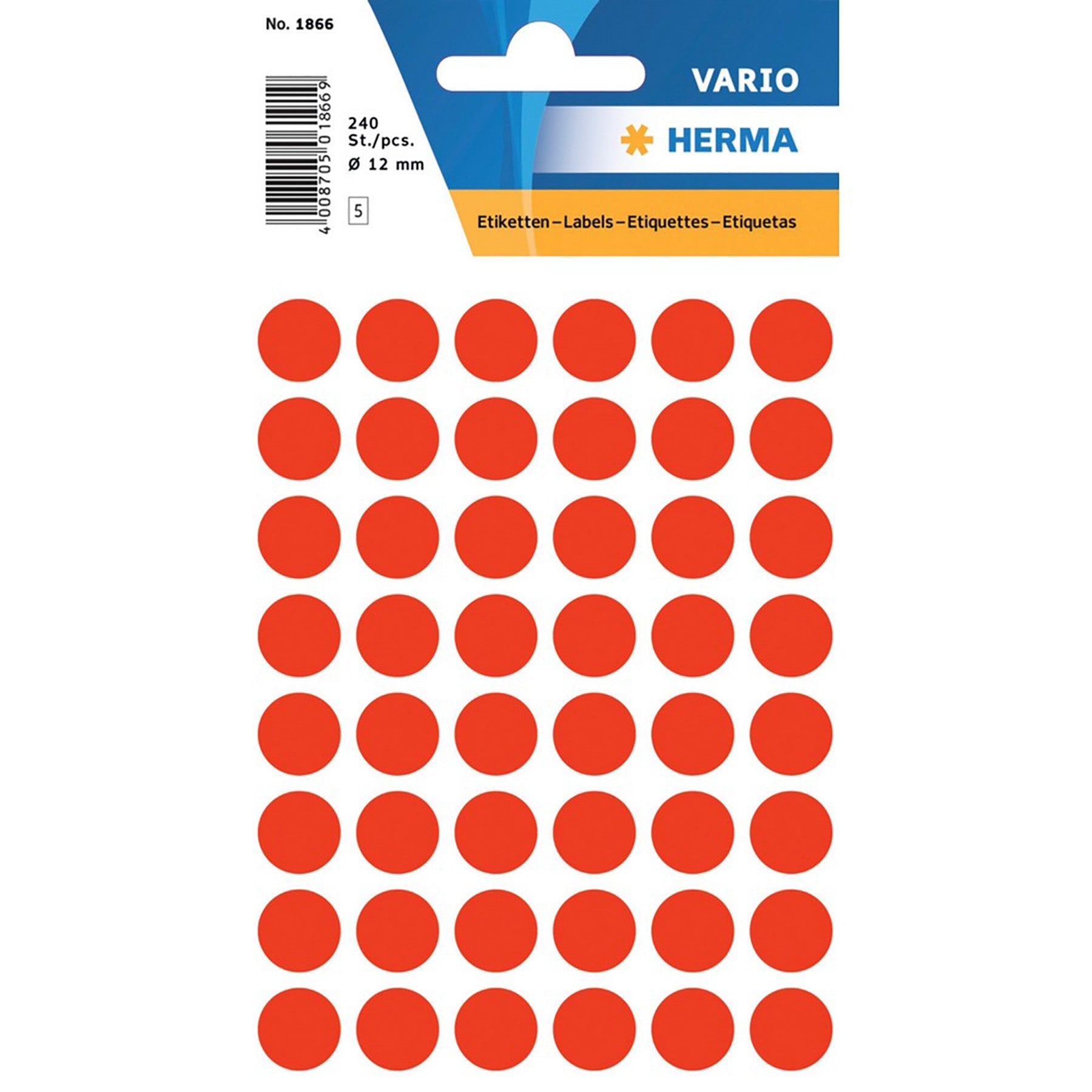 Herma Vario 5 Sheets Colour-Coding Round Labels Dots, Fluo Red 0.47in