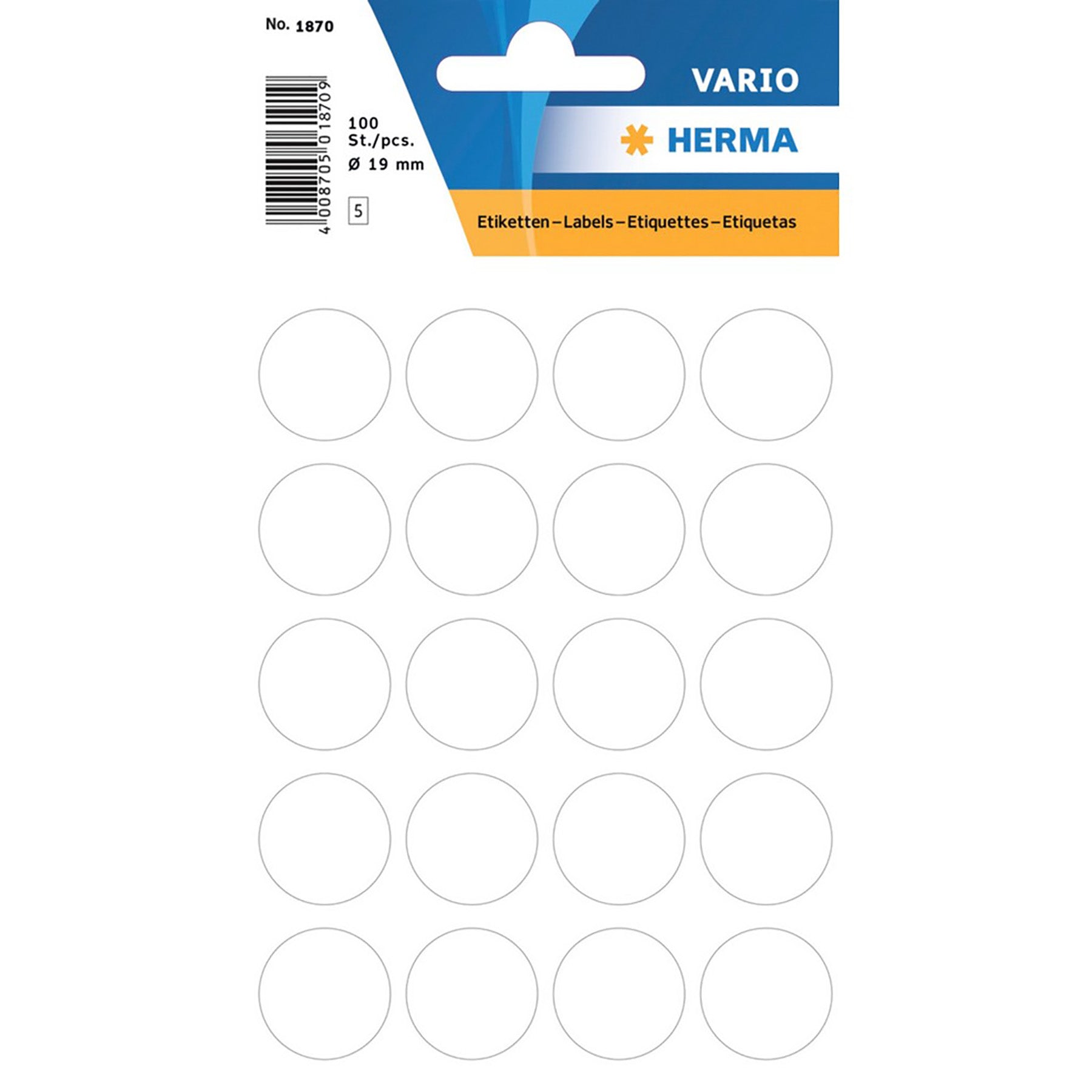 Herma Vario 5 Sheets Colour-Coding Round Labels Dots, White 0.75in