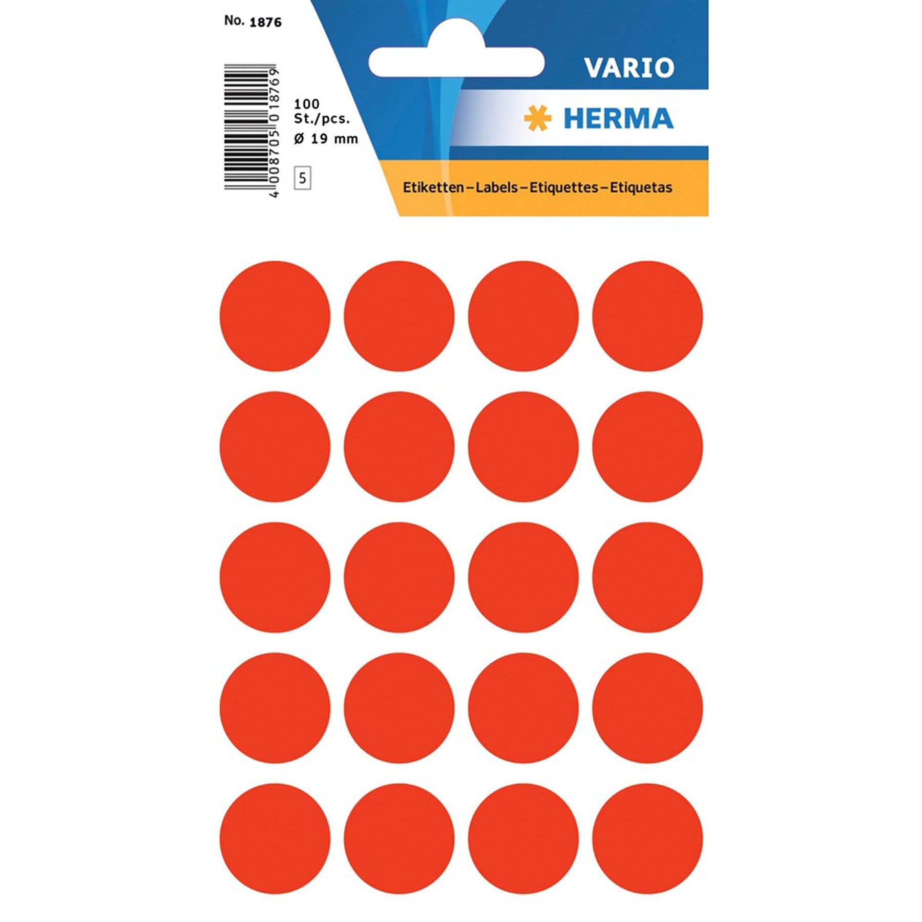 Herma Vario 5 Sheets Colour-Coding Round Labels Dots, Fluo Red 0.75in