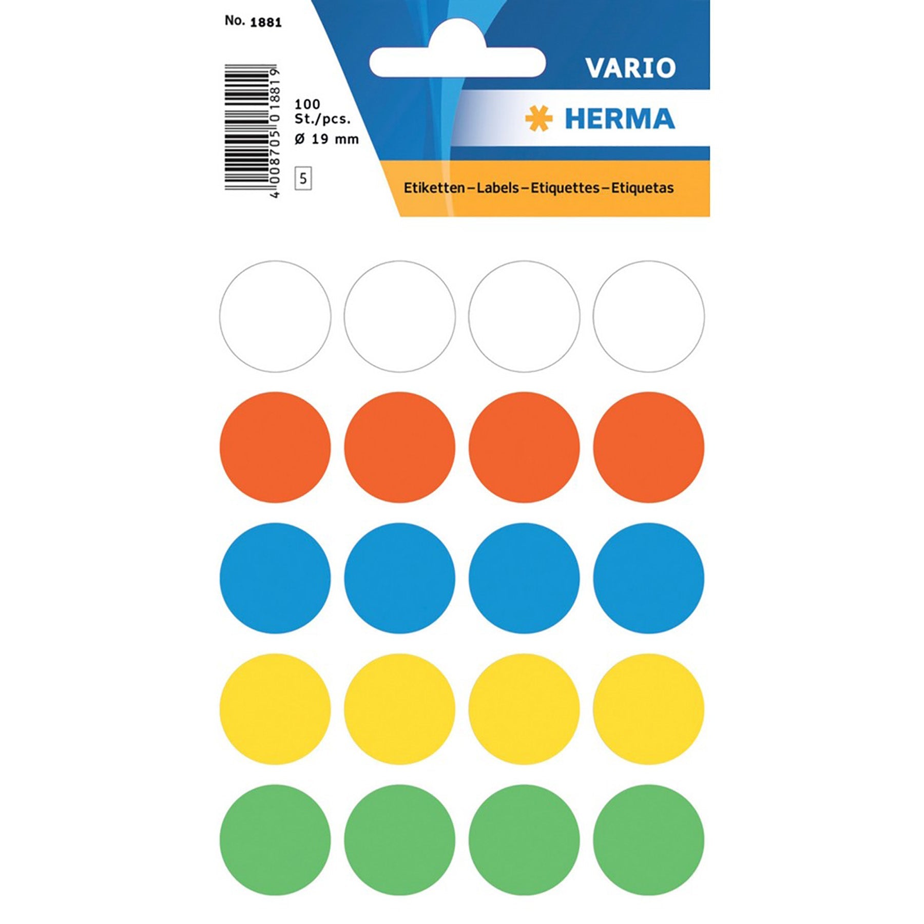Herma Vario 5 Sheets Colour-Coding Round Labels Dots, Assorted 0.75in