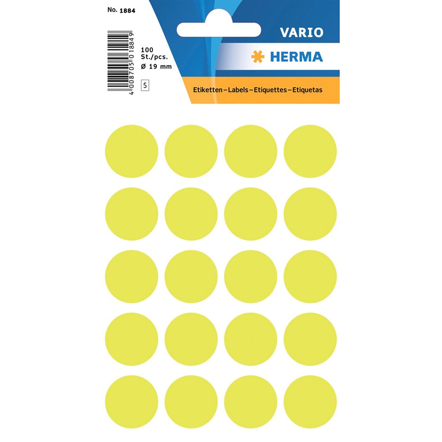 Herma Vario 5 Sheets Colour-Coding Round Labels Dots, Fluo Yellow 0.75in
