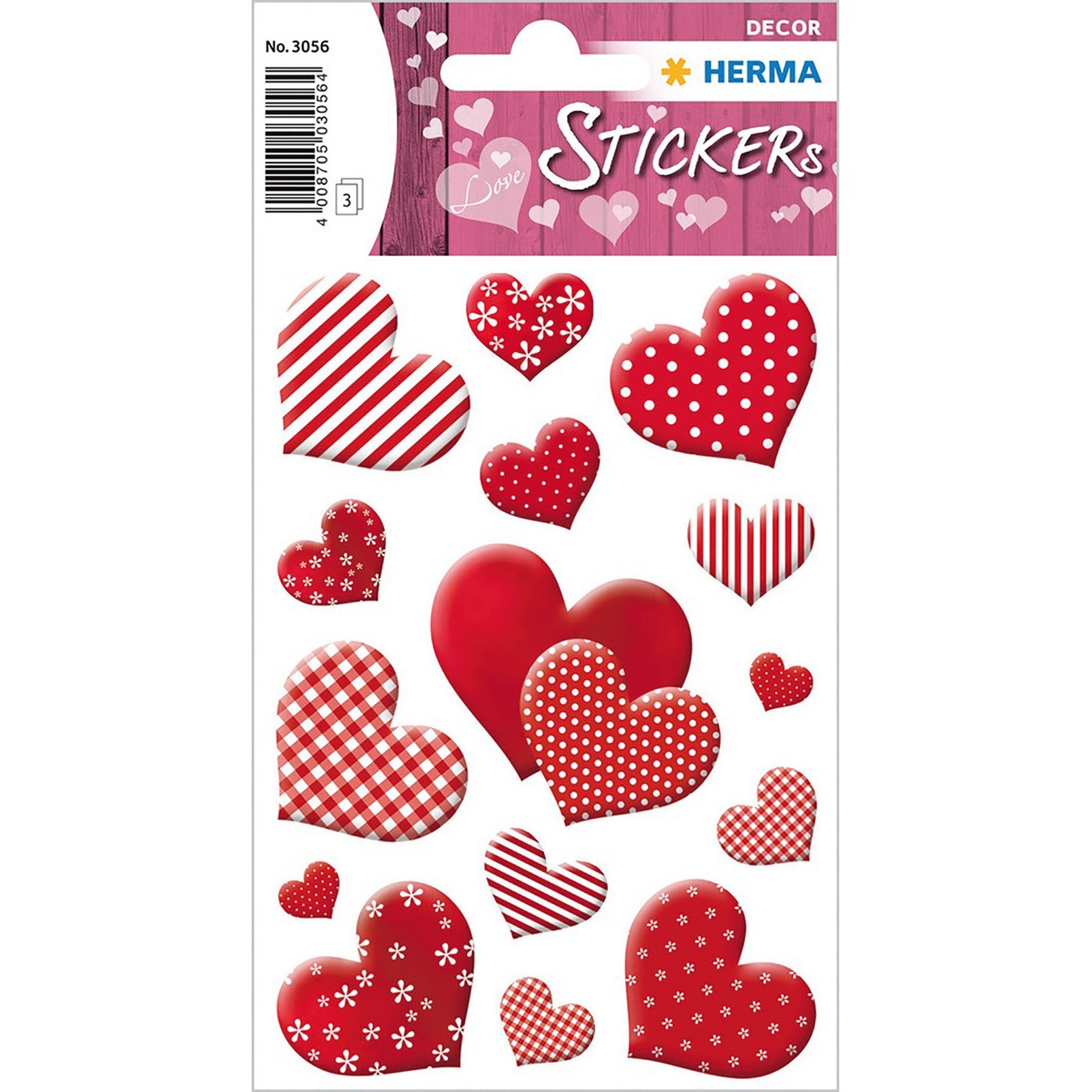Herma Decor 3 Sheets Stickers Printed Red Hearts 4.75x3.1in Sheet