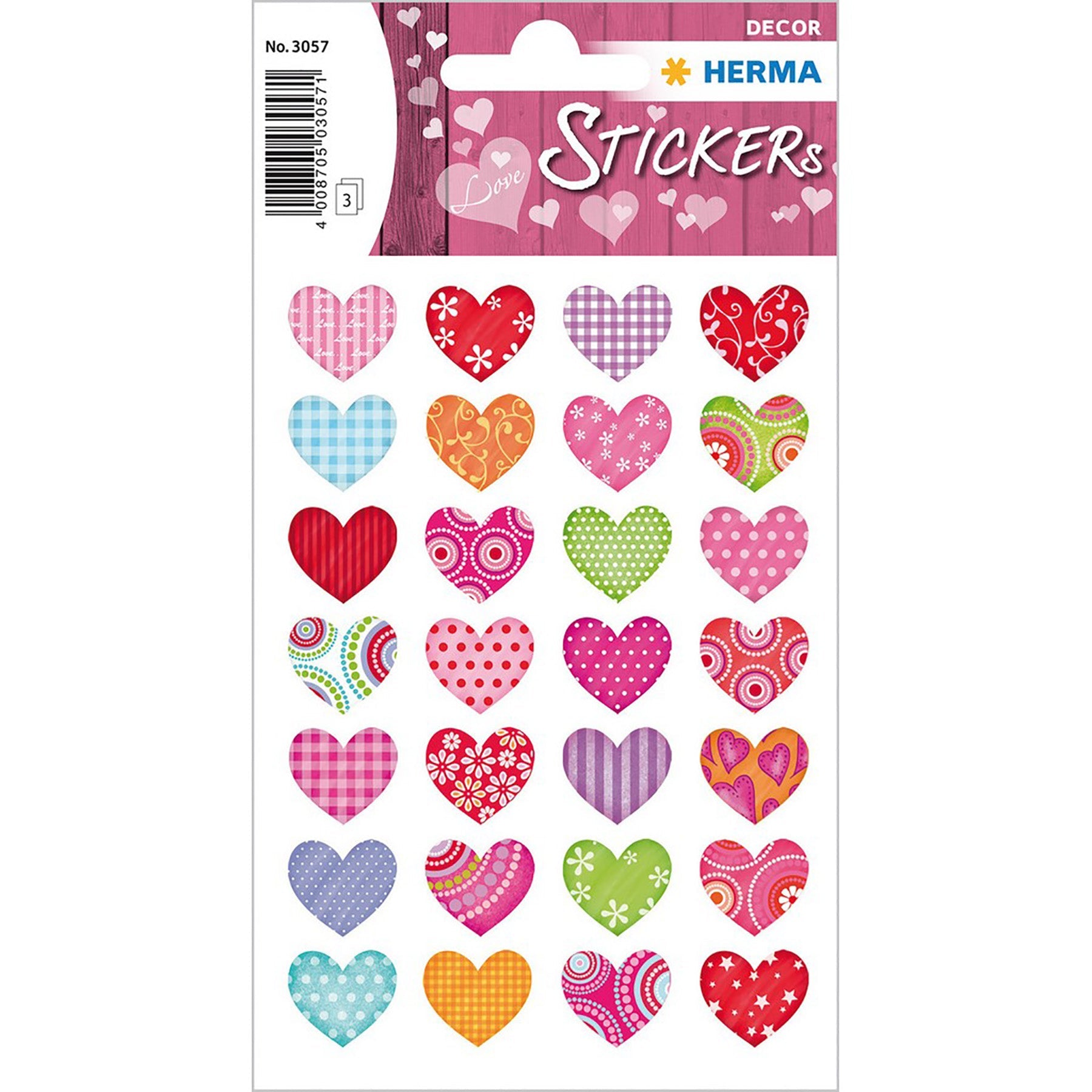 Herma Decor 3 Sheets Stickers Colorful Hearts 4.75x3.1in Sheet