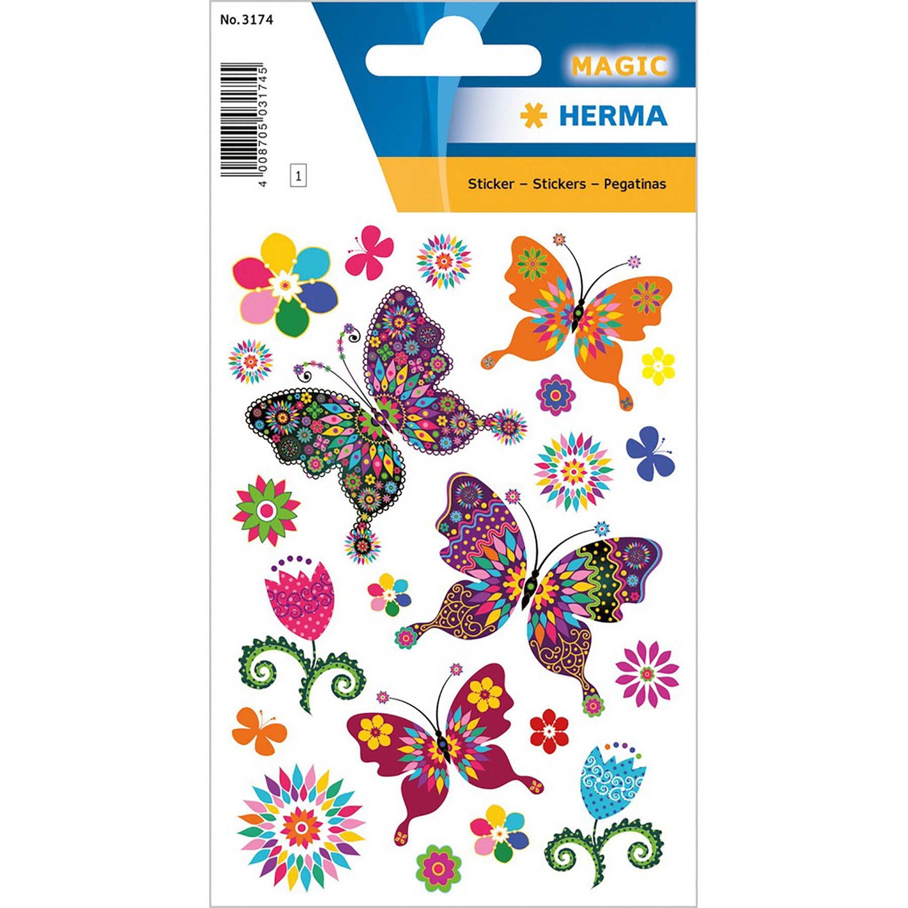 Herma Magic Stickers Butterflies Diversity Glittery Foil 4.75x3.1in Sheet
