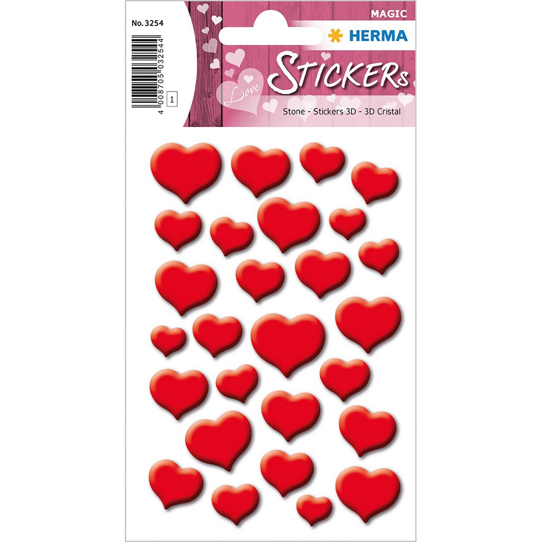 Herma Magic Stickers Red Hearts 3D Crystal 4.75x3.1in Sheet