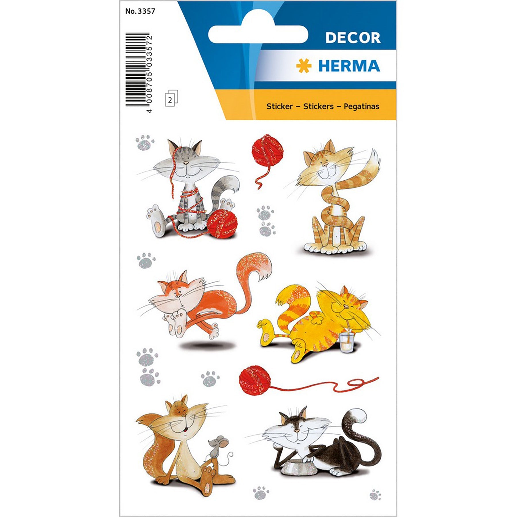 Herma Decor 2 Sheets Stickers Funny Cats Glittery 4.75x3.1in Sheet