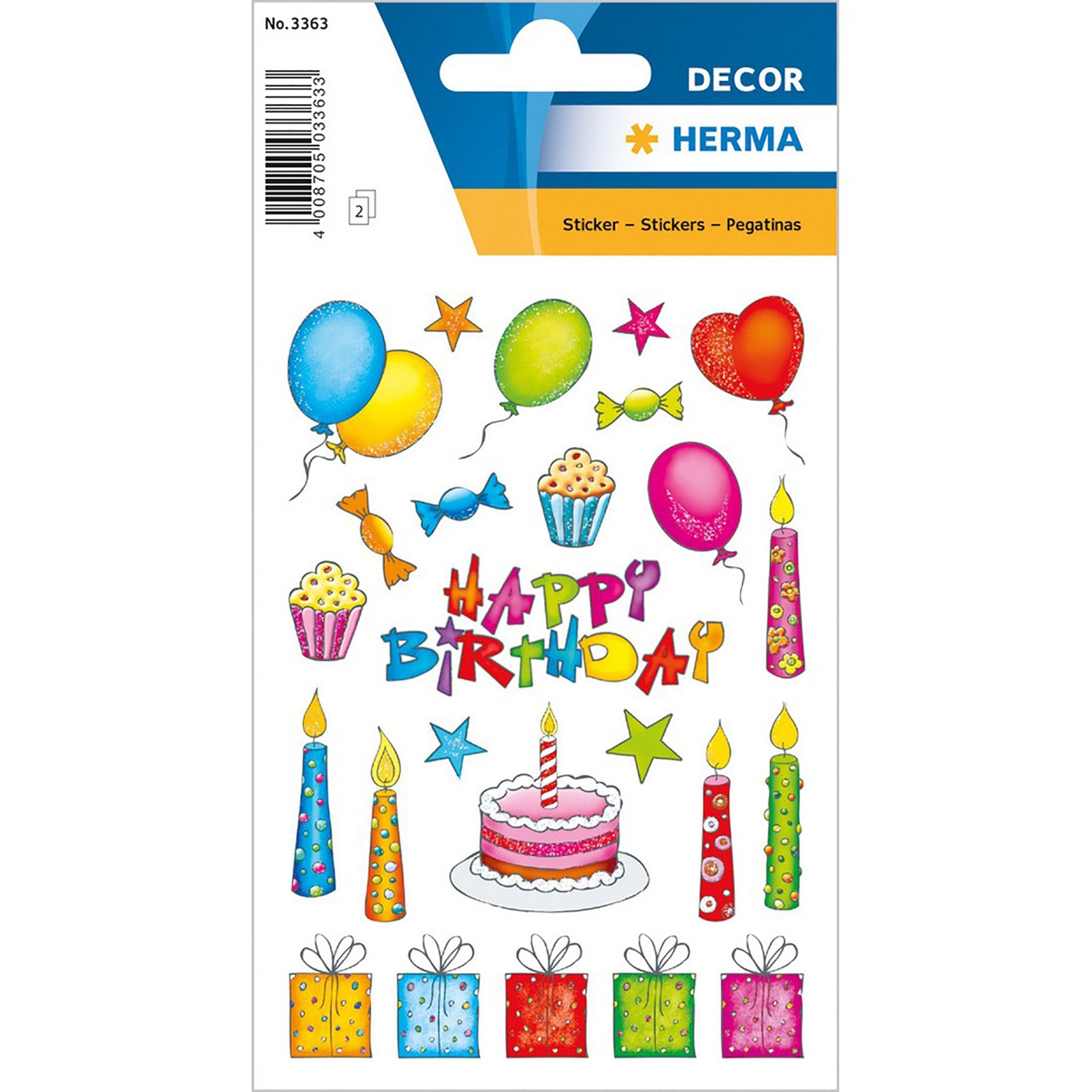 Herma Decor 2 Sheets Stickers Birthday Glittery 4.75x3.1in Sheet