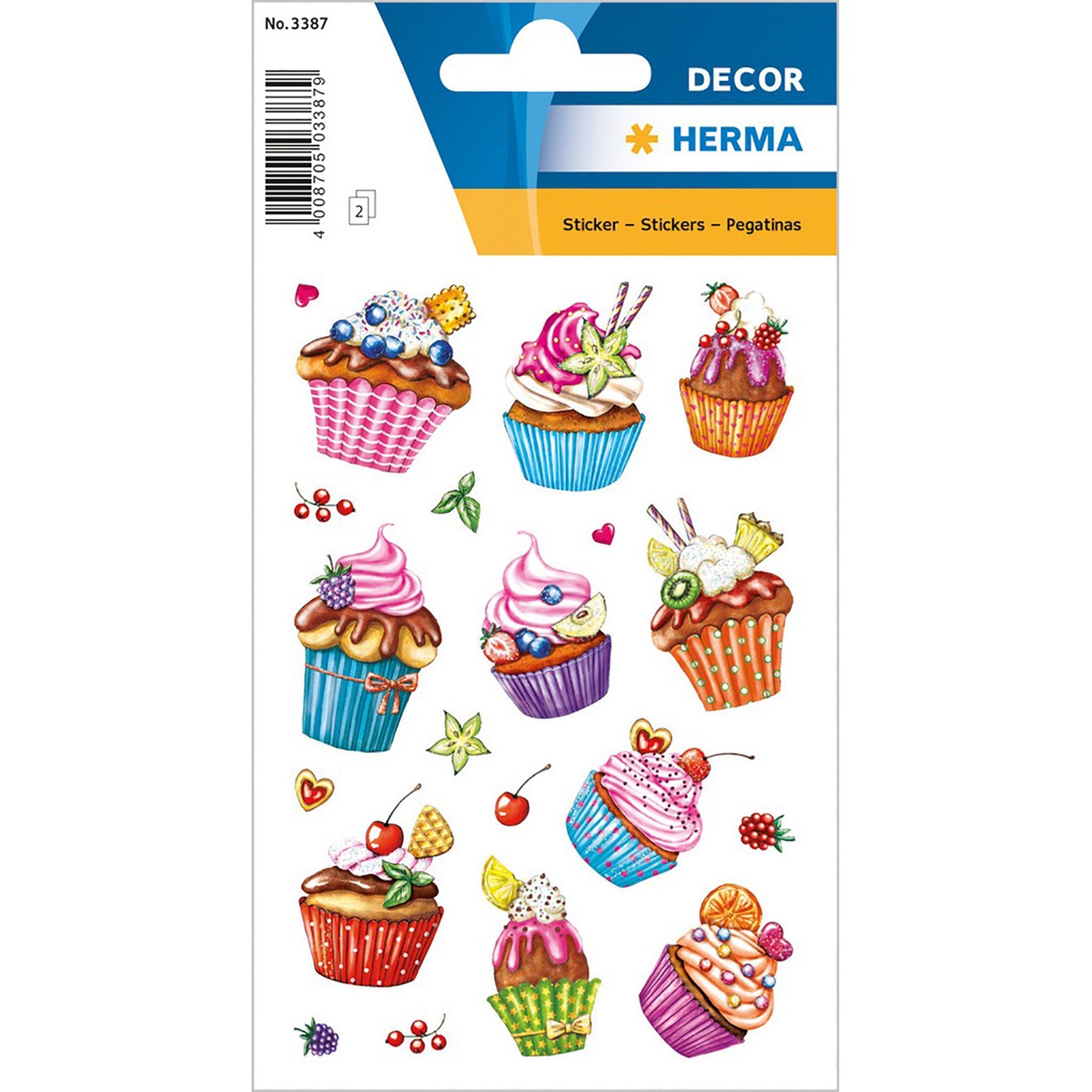 Herma Decor 2 Sheets Stickers Cupcakes Foil Glittery 4.75x3.1in Sheet