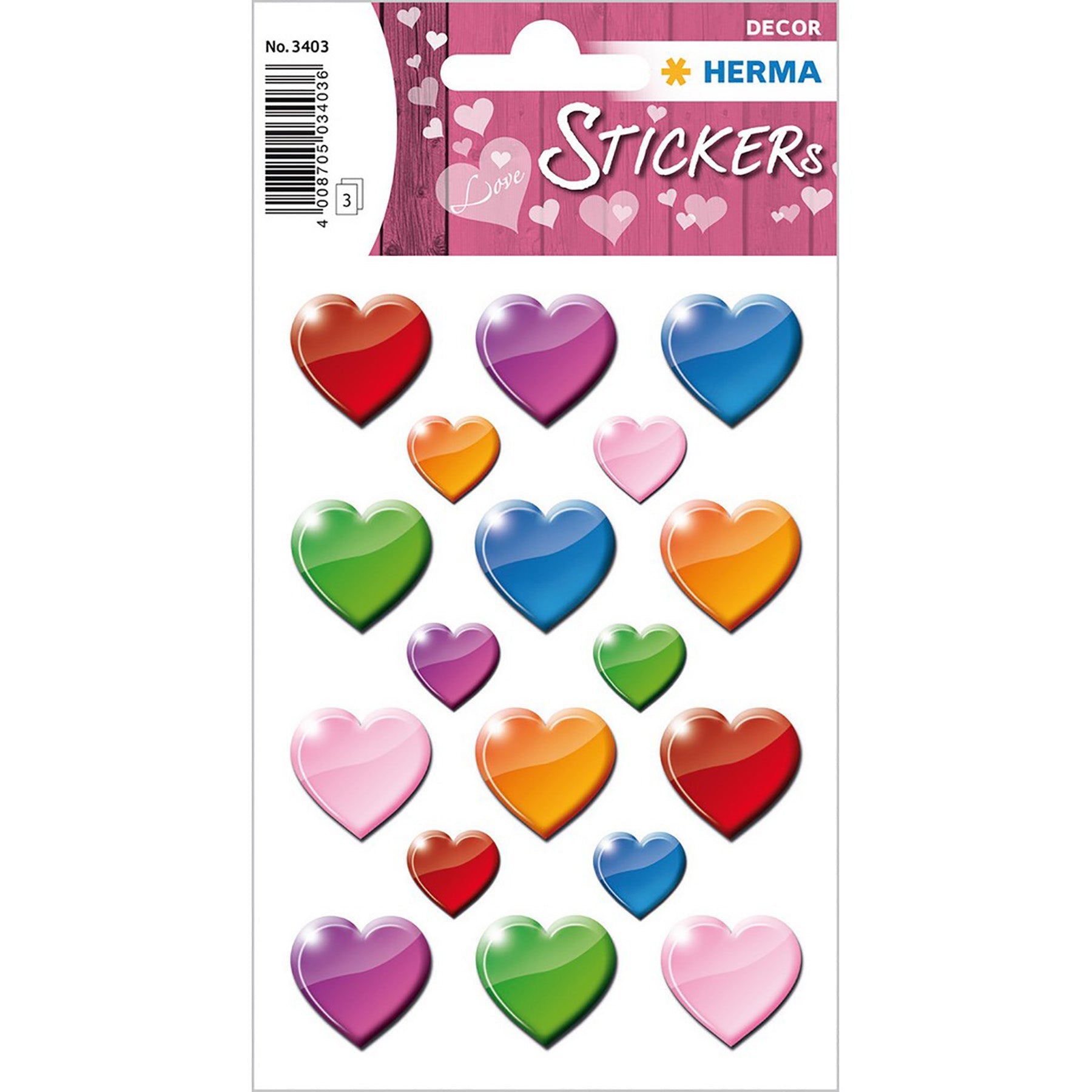 Herma Decor 3 Sheets Stickers Colored Hearts 4.75x3.1in Sheet