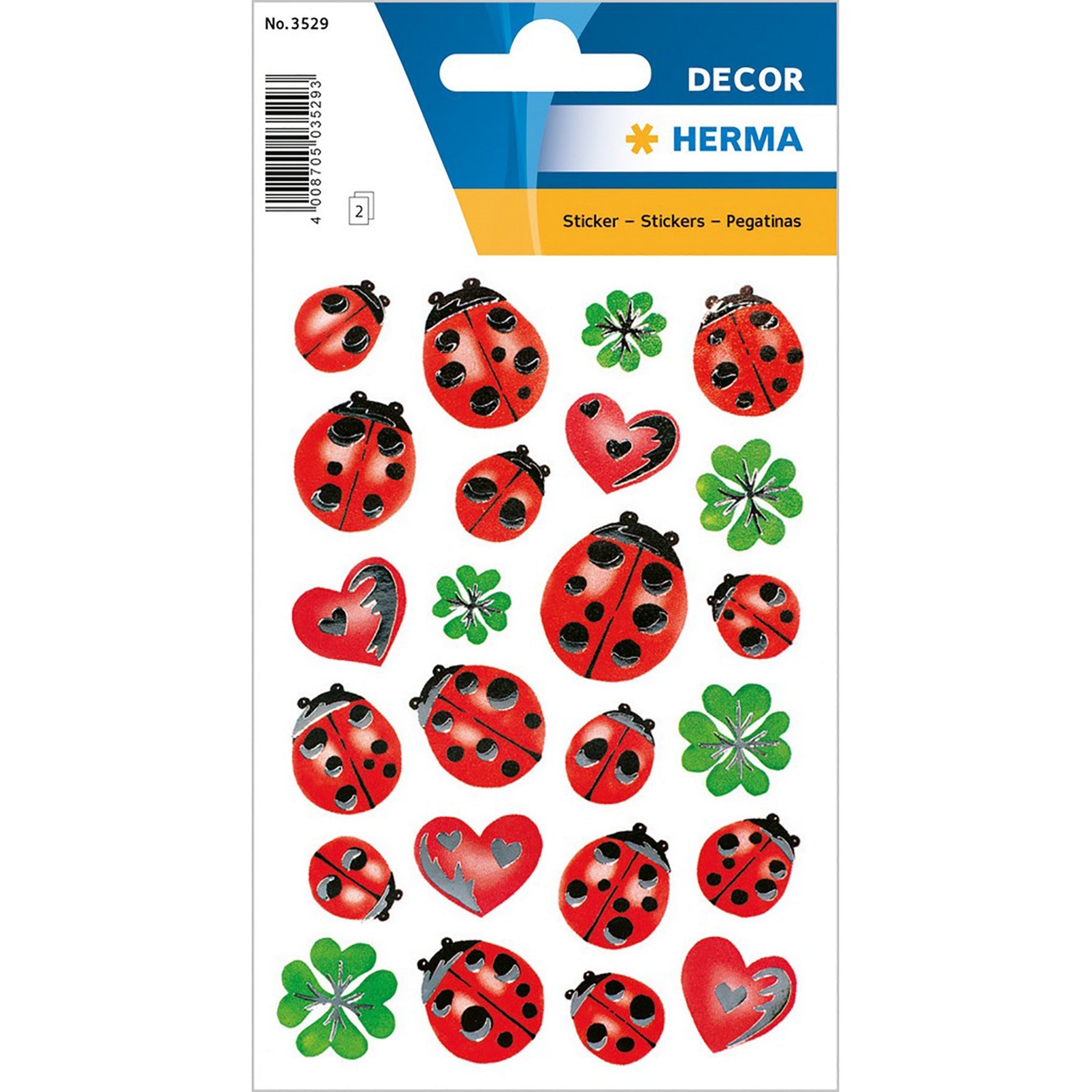 Herma Decor 2 Sheets Stickers Ladybugs Silver Embossed 4.75x3.1in Sheet